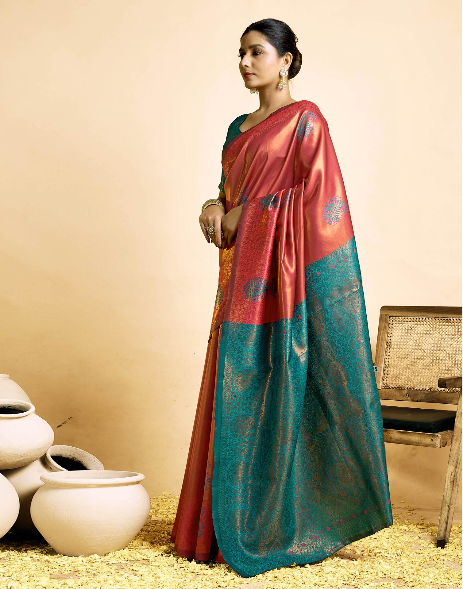 Orange Simmer Silk Woven Saree