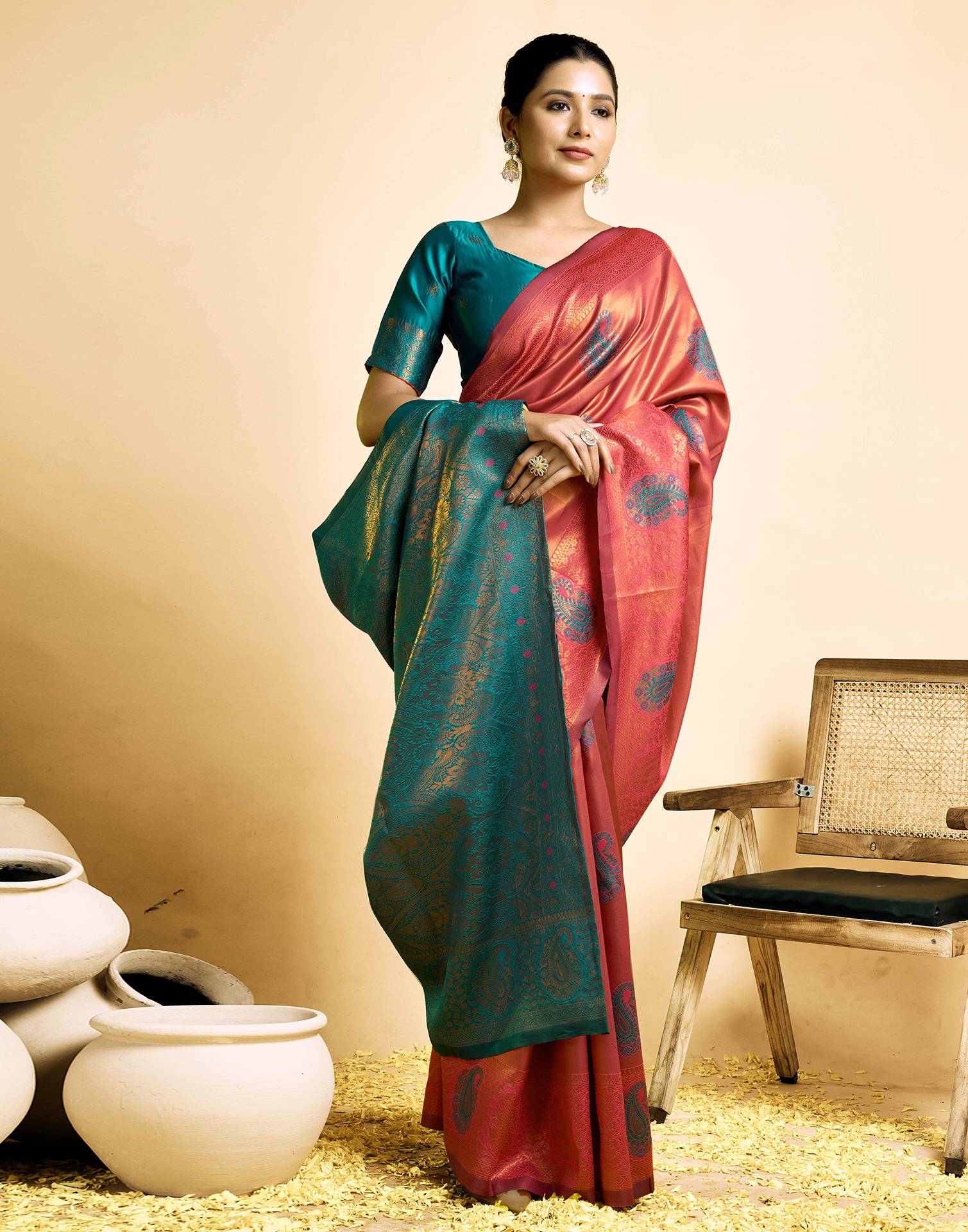 Orange Simmer Silk Woven Saree