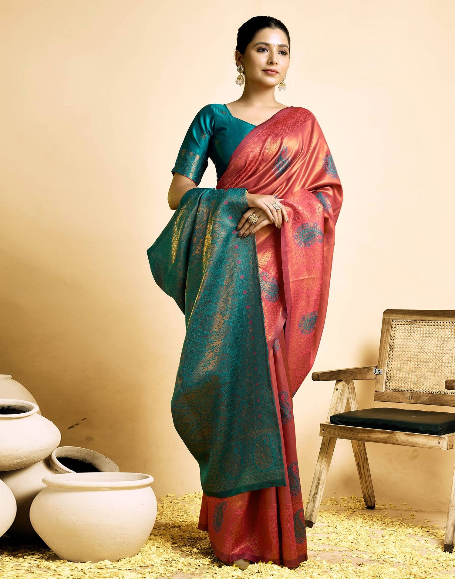 Orange Simmer Silk Woven Saree