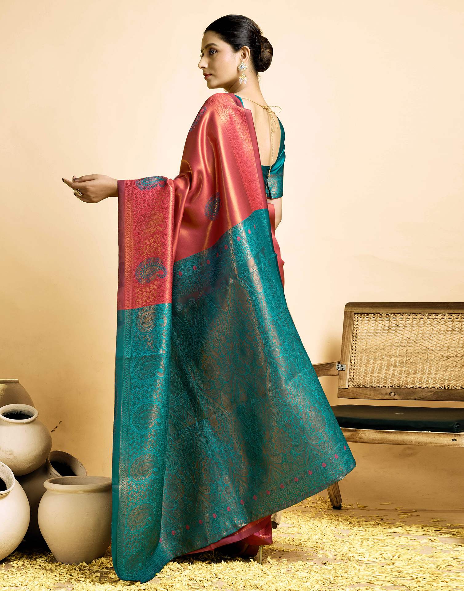 Orange Simmer Silk Woven Saree