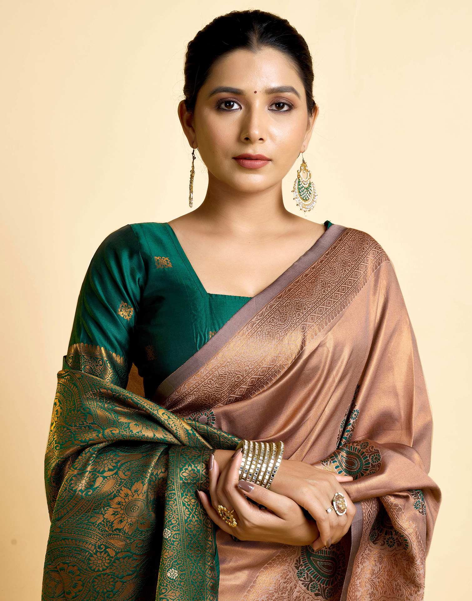 Light Brown Simmer Silk Woven Saree