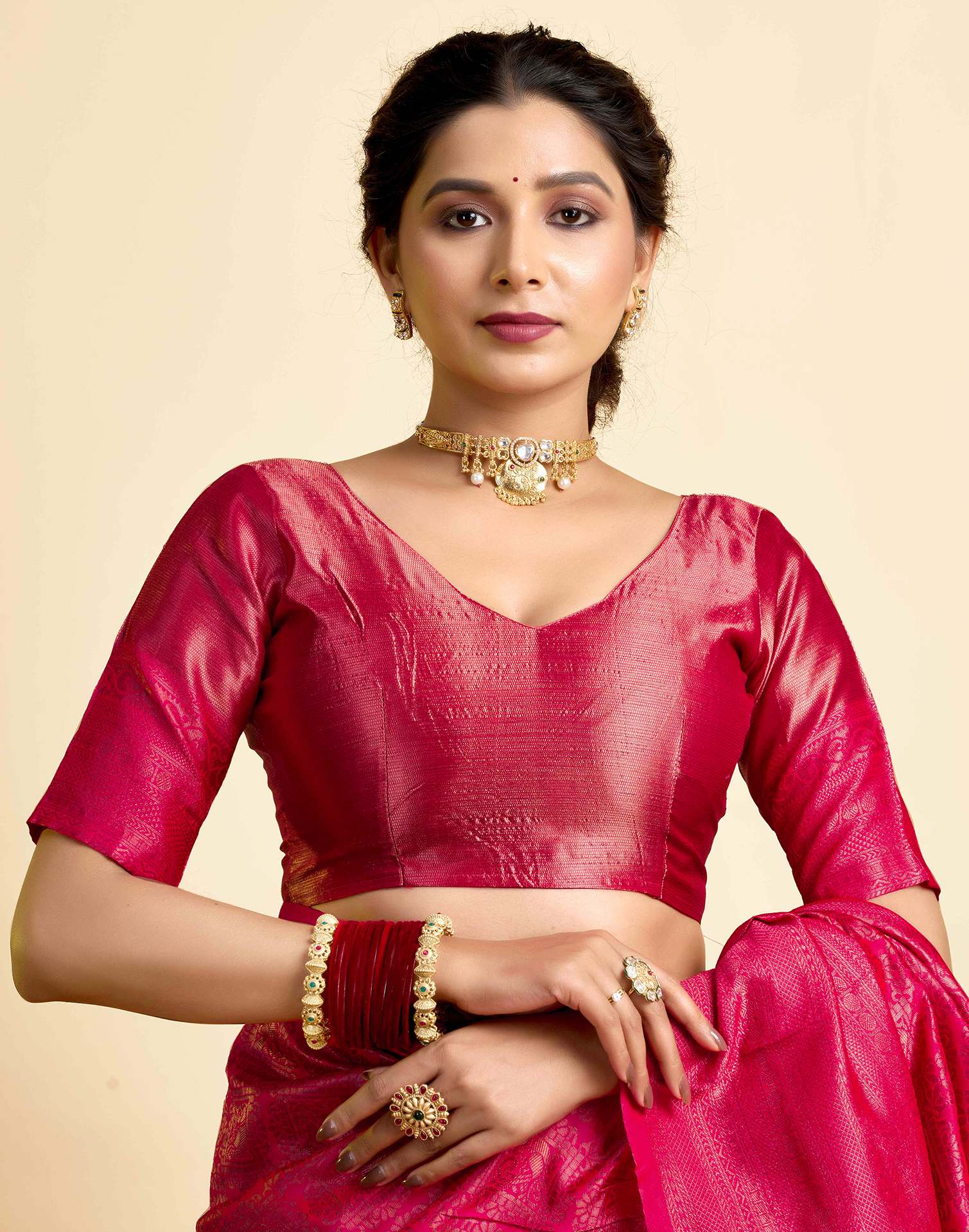 Bright Pink Silk Woven Kanjivaram Saree