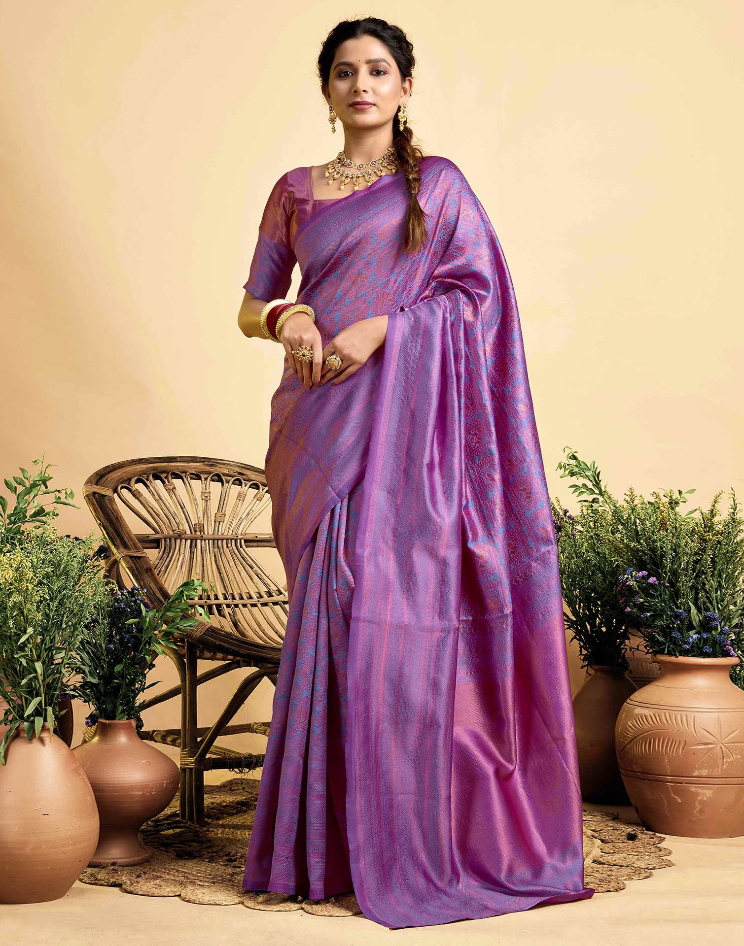 Lavender Silk Woven Kanjivaram Saree