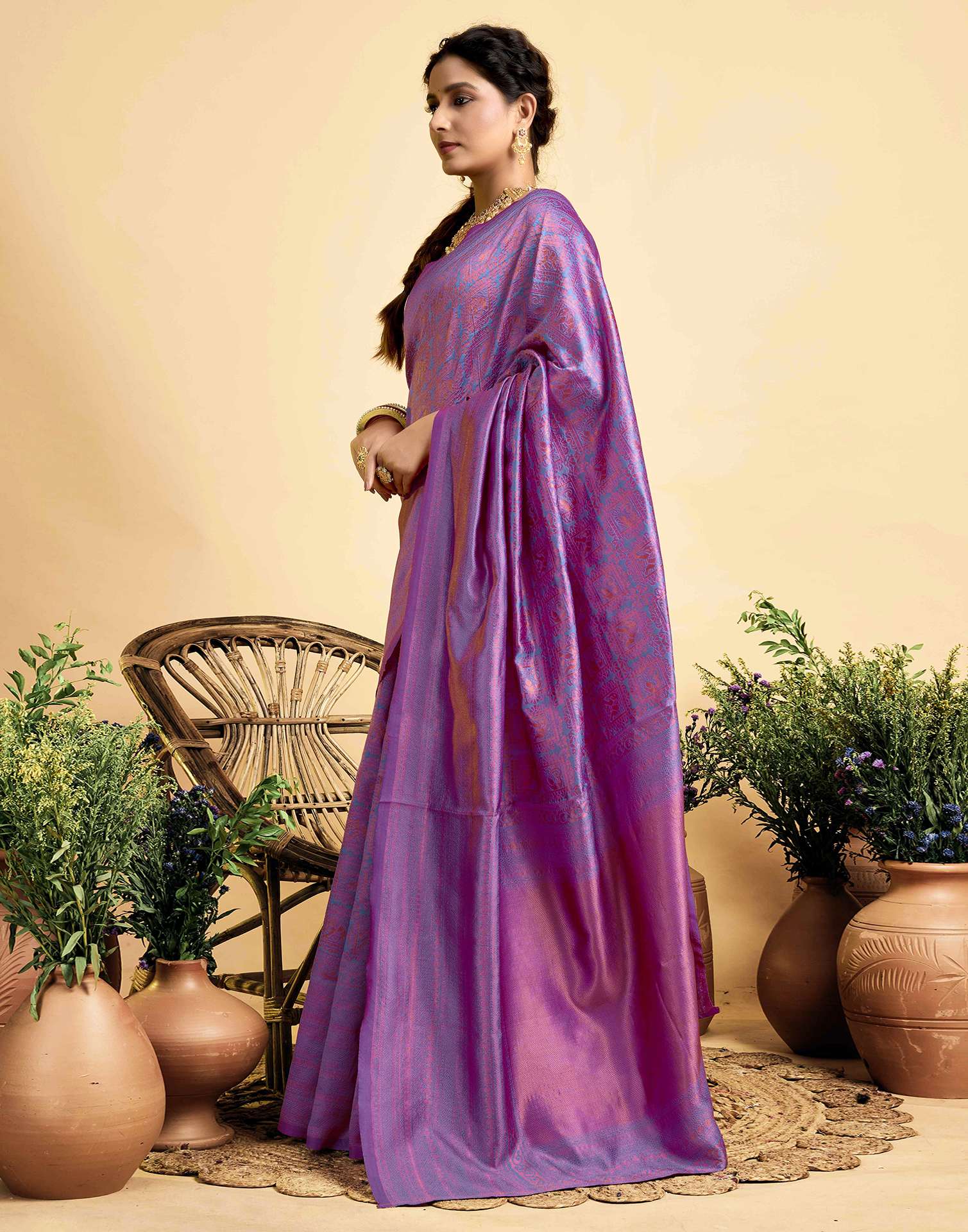 Lavender Silk Woven Kanjivaram Saree
