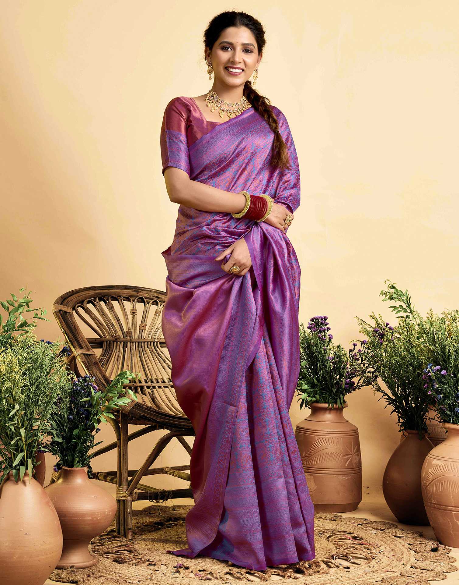 Lavender Silk Woven Kanjivaram Saree