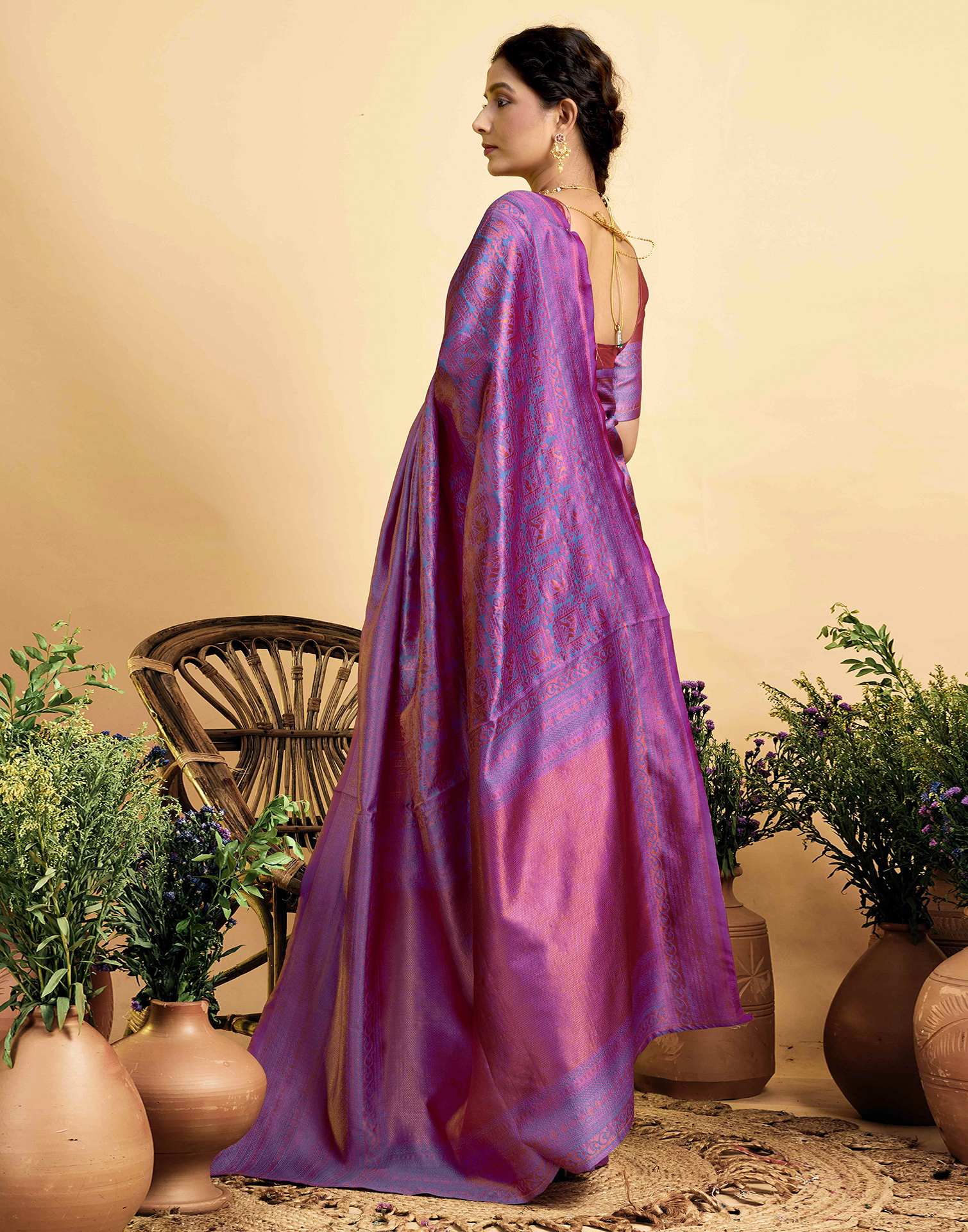 Lavender Silk Woven Kanjivaram Saree