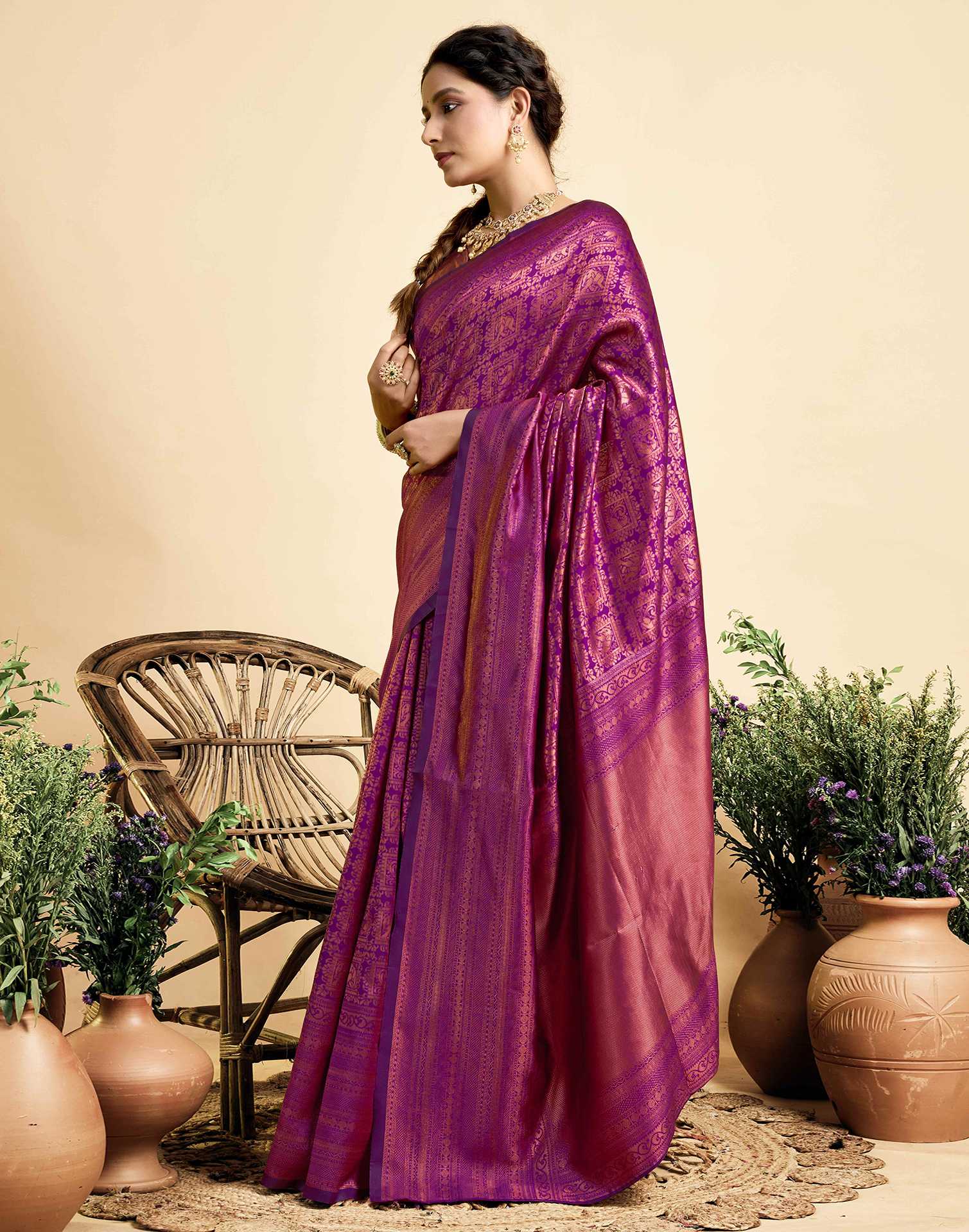 Dark Wine Silk Woven Kanjivaram Saree