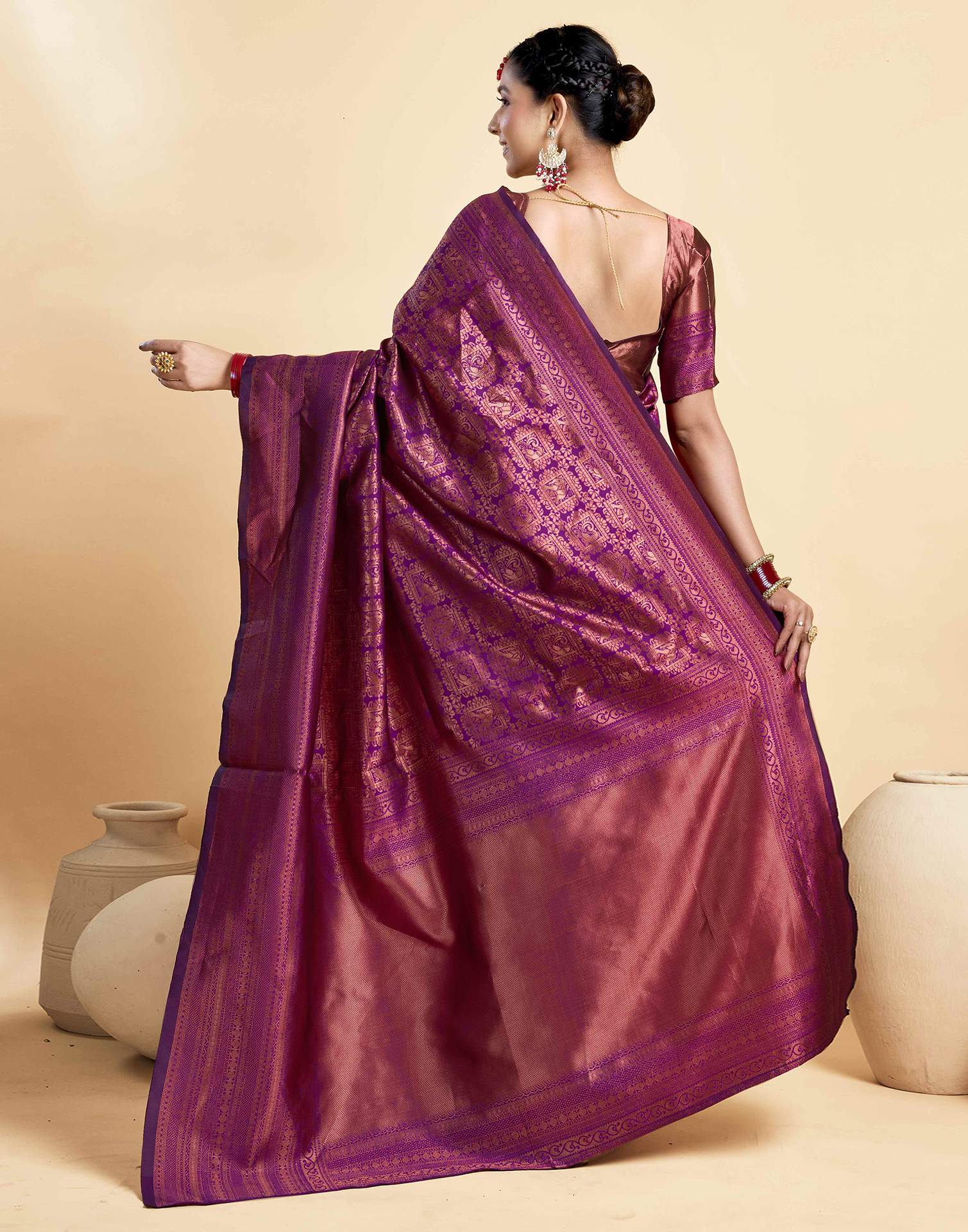 Dark Wine Silk Woven Kanjivaram Saree