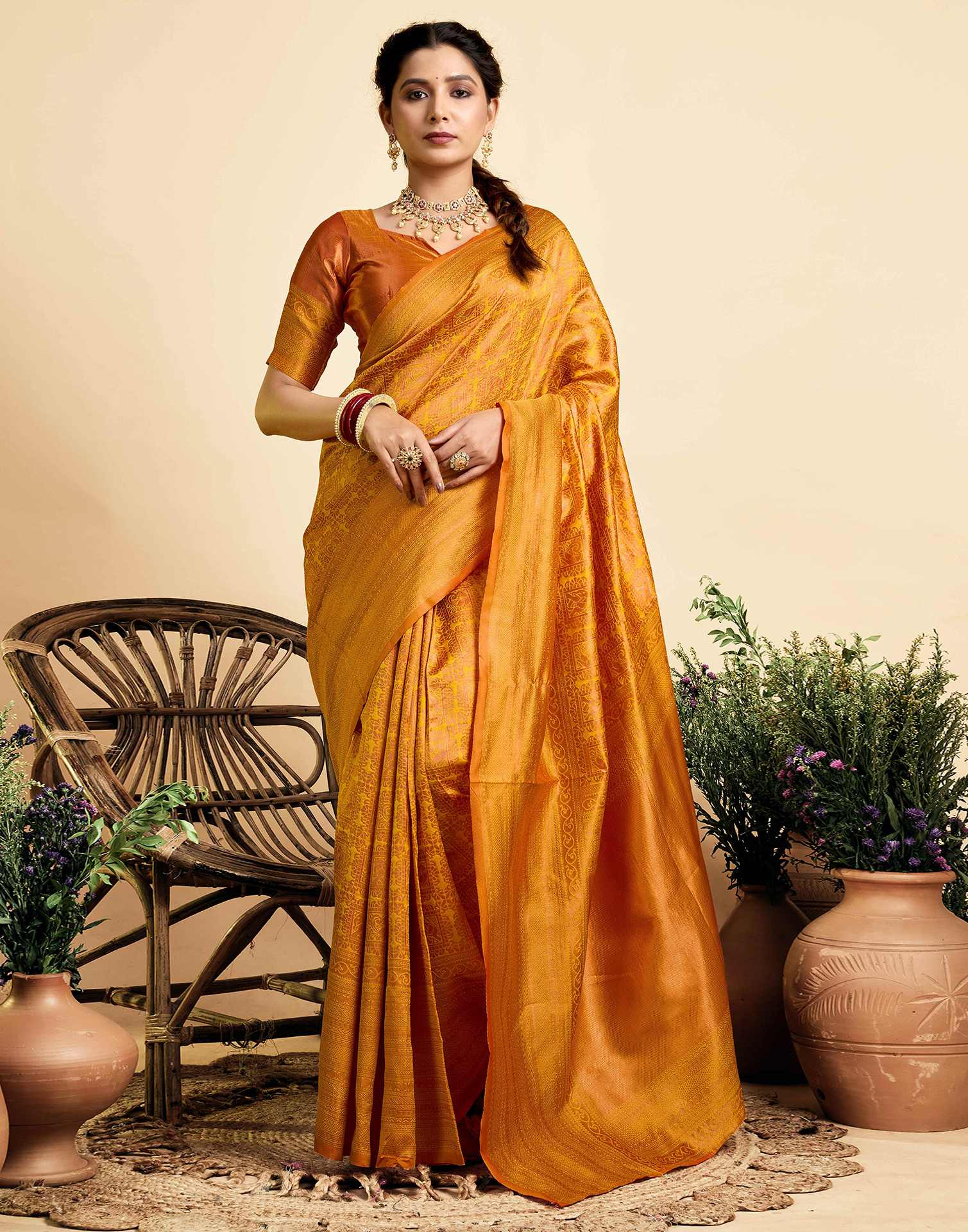 Mustard Yellow Silk Woven Kanjivaram Saree