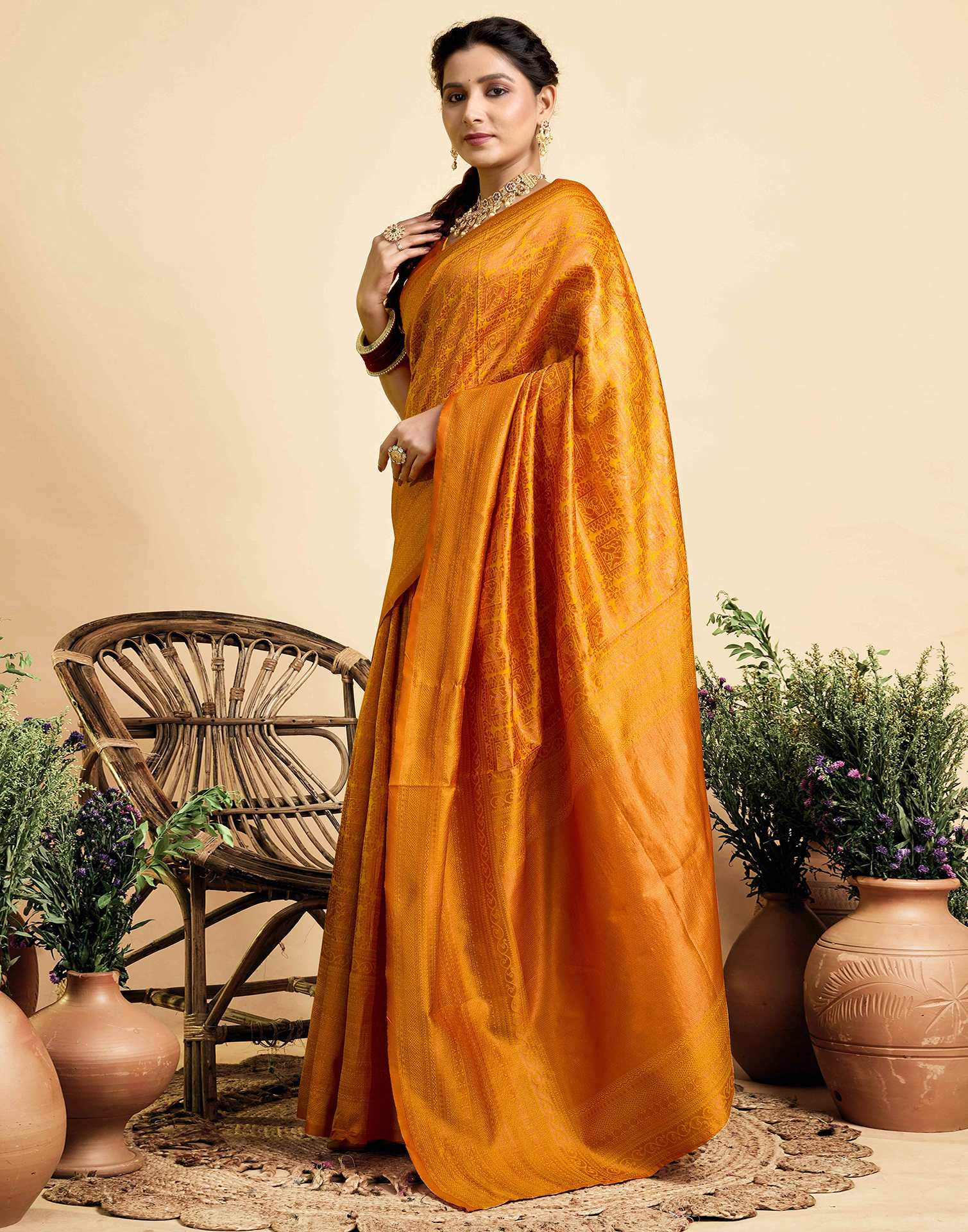 Mustard Yellow Silk Woven Kanjivaram Saree