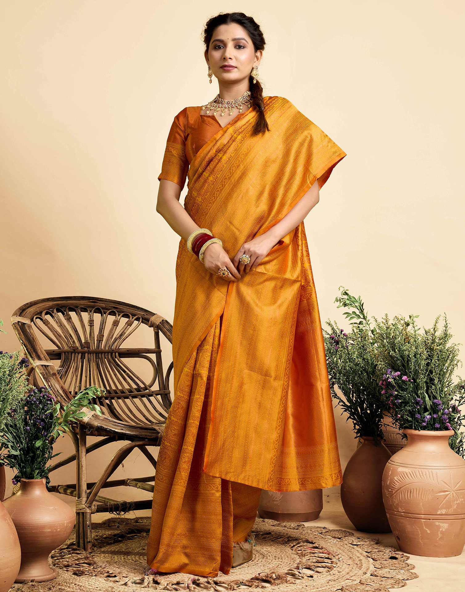 Mustard Yellow Silk Woven Kanjivaram Saree
