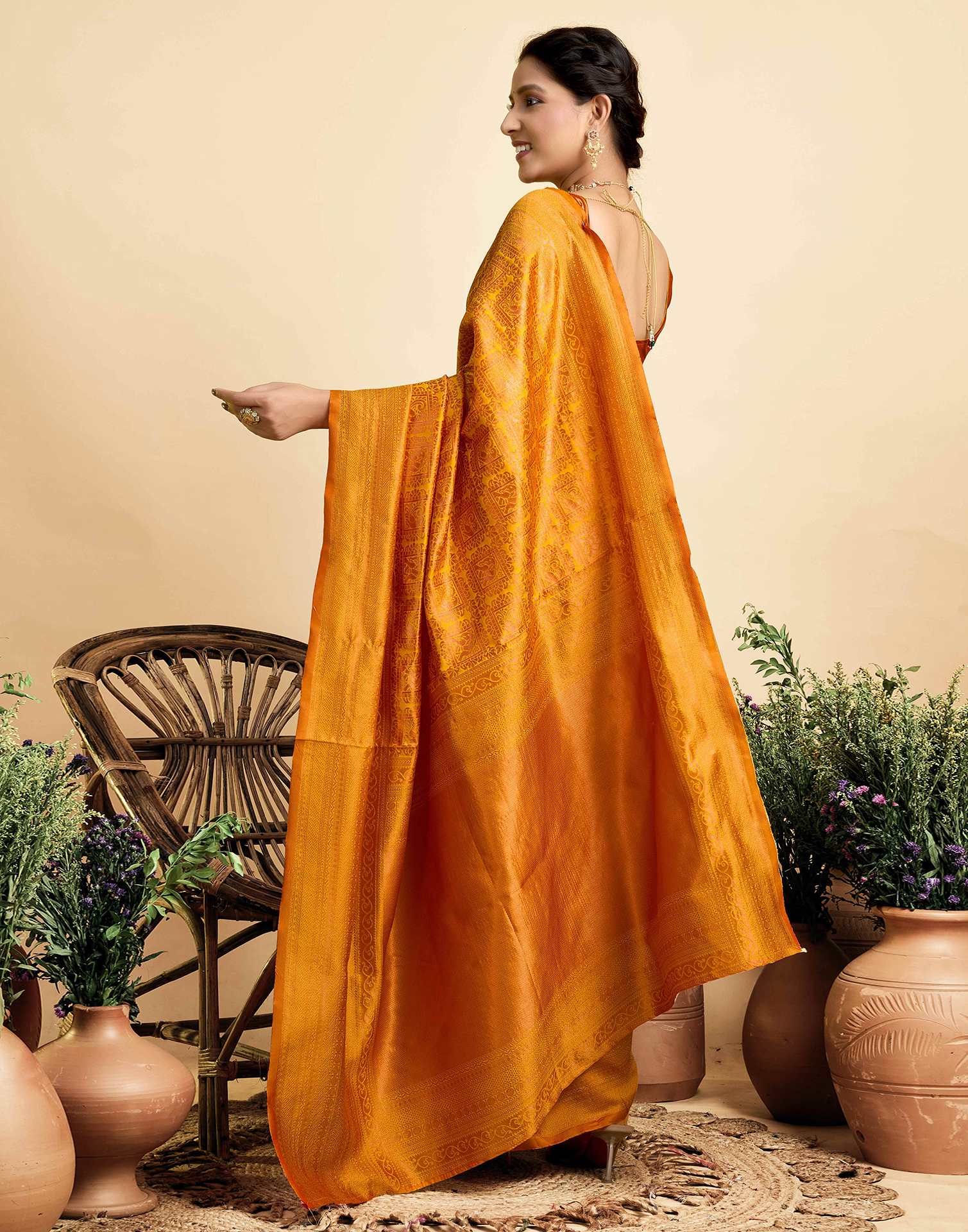 Mustard Yellow Silk Woven Kanjivaram Saree