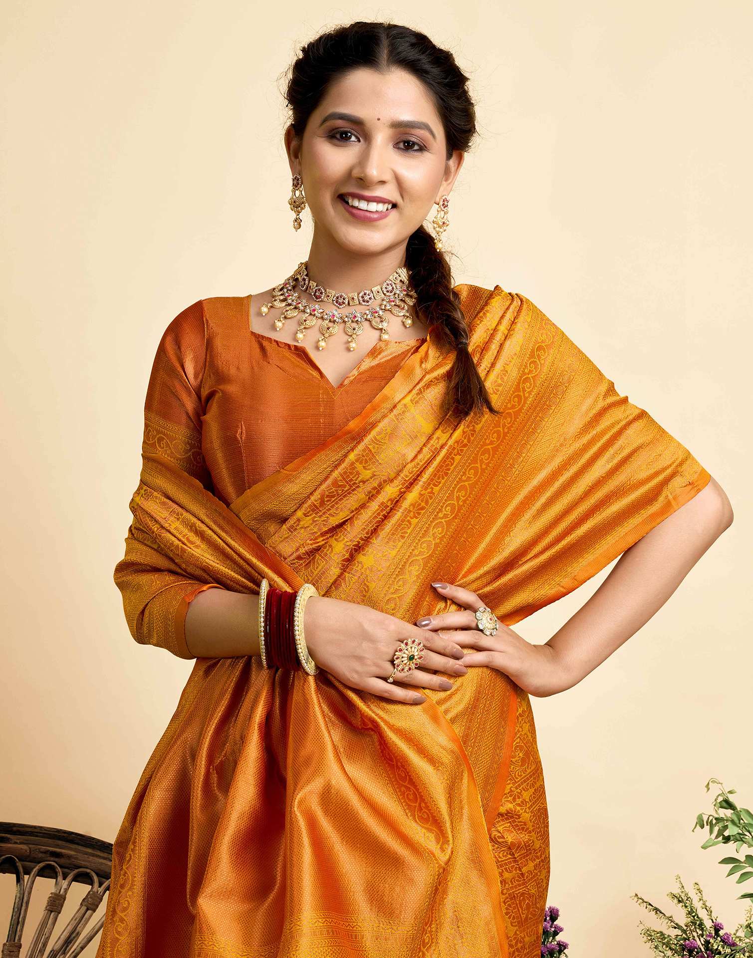 Mustard Yellow Silk Woven Kanjivaram Saree