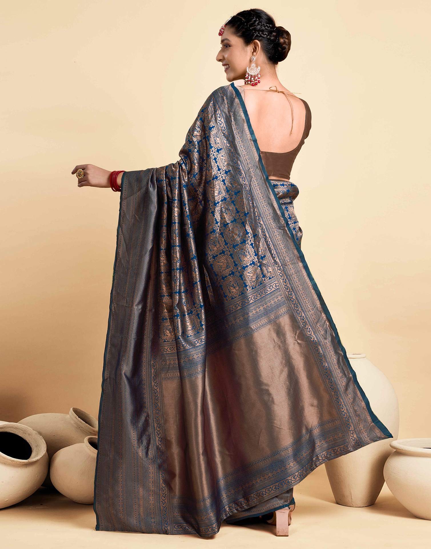 Light Navy Blue Silk Woven Kanjivaram Saree