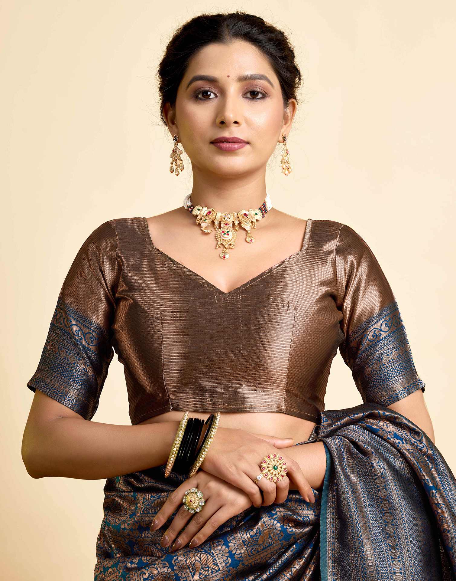 Light Navy Blue Silk Woven Kanjivaram Saree