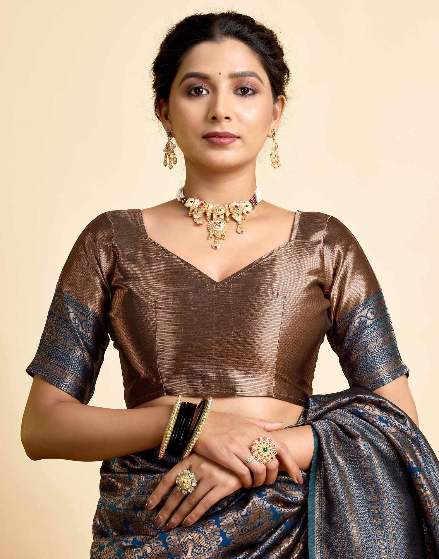Light Navy Blue Silk Woven Kanjivaram Saree