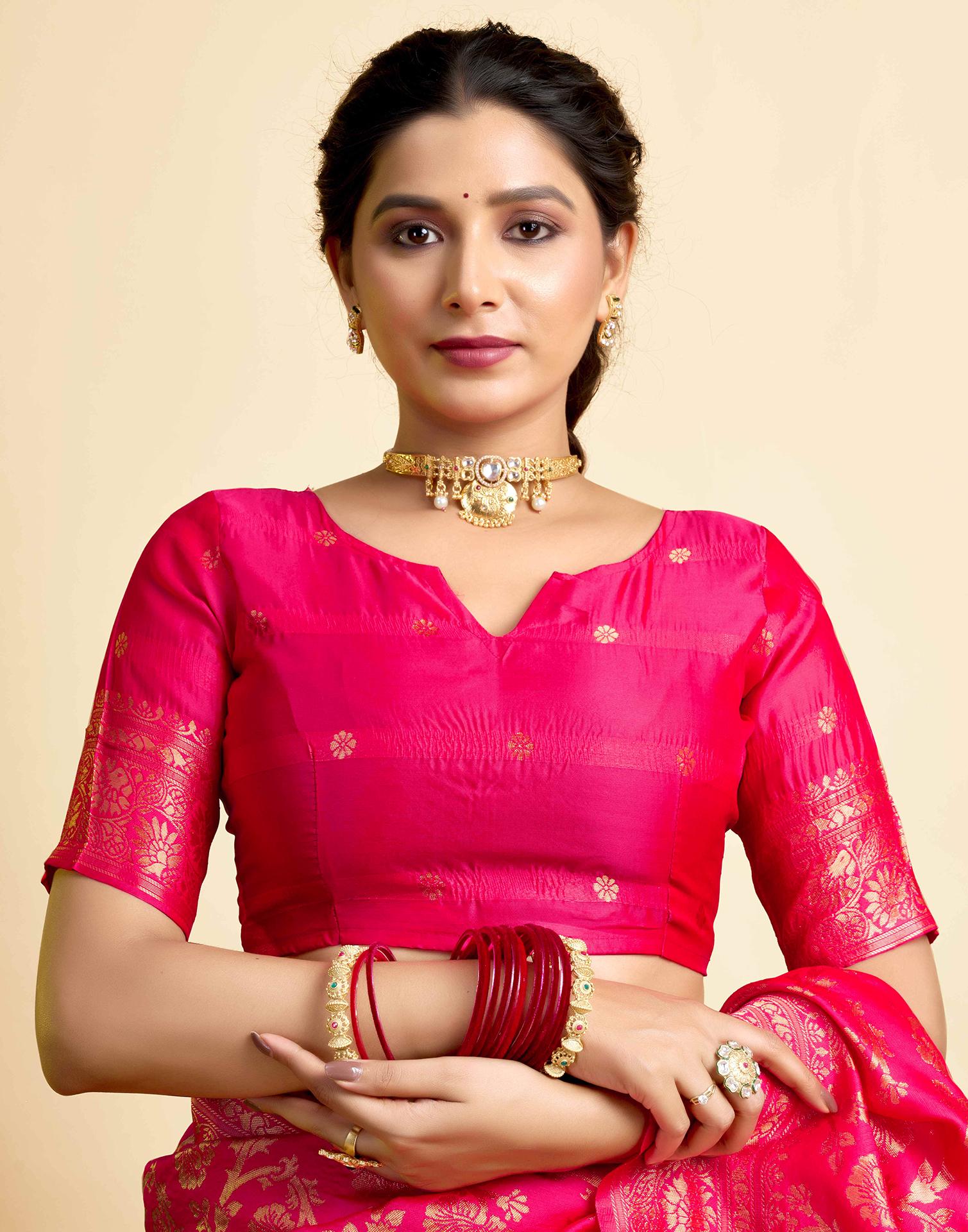 Bright Pink Silk Woven Banarasi Saree