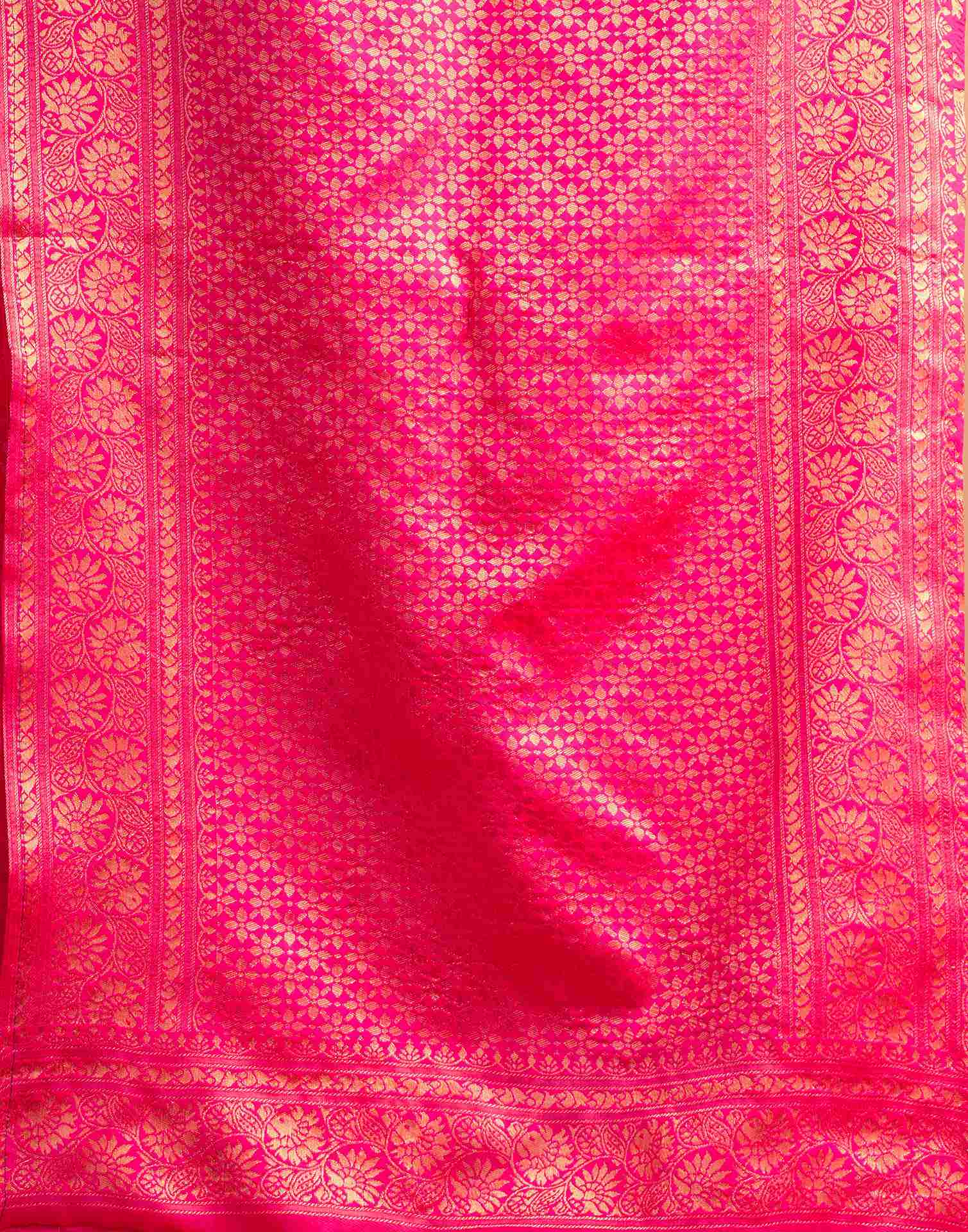Bright Pink Silk Woven Banarasi Saree