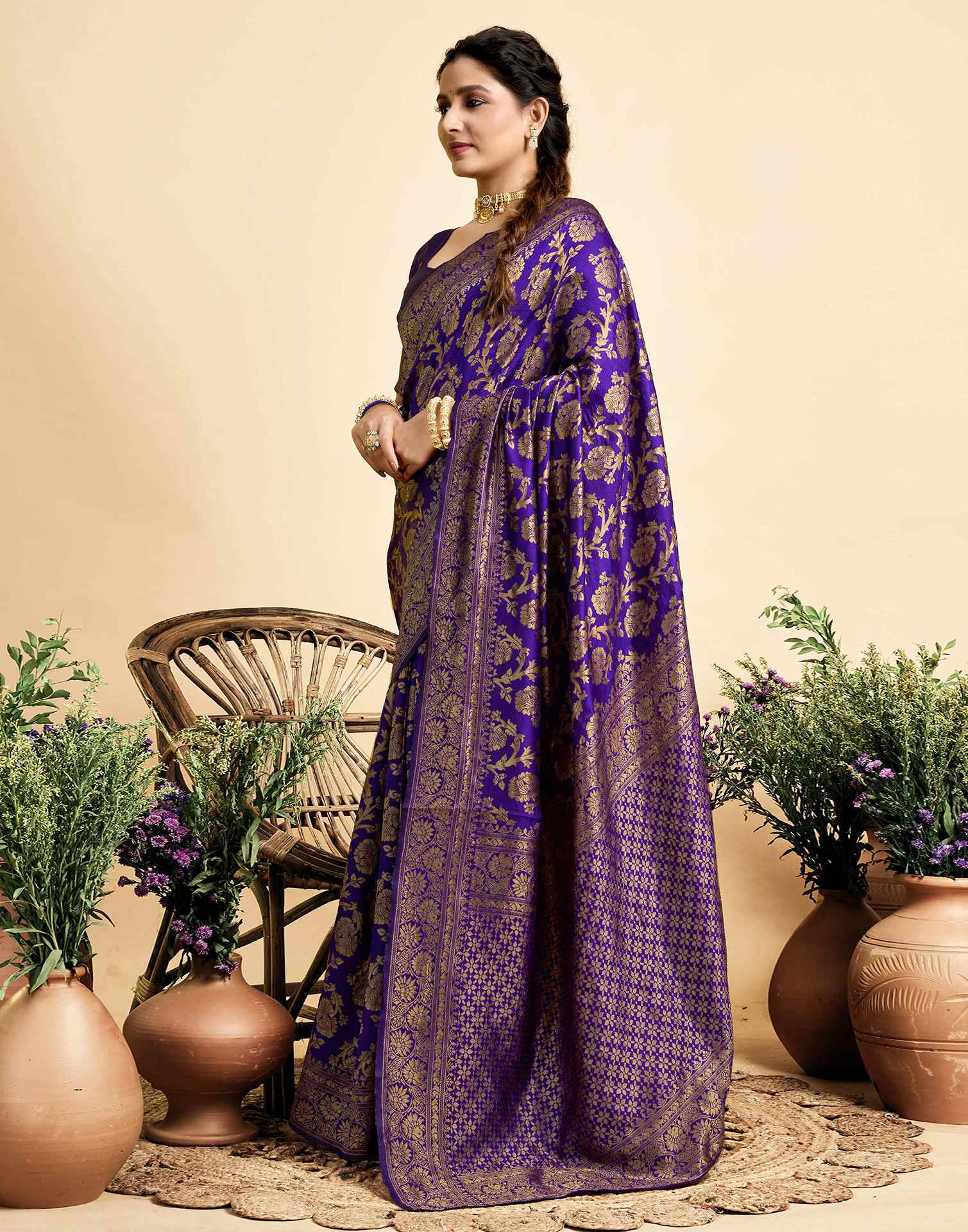Dark Violet Silk Woven Banarasi Saree