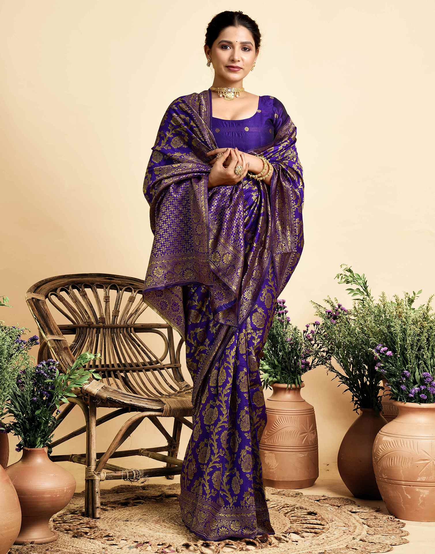 Dark Violet Silk Woven Banarasi Saree