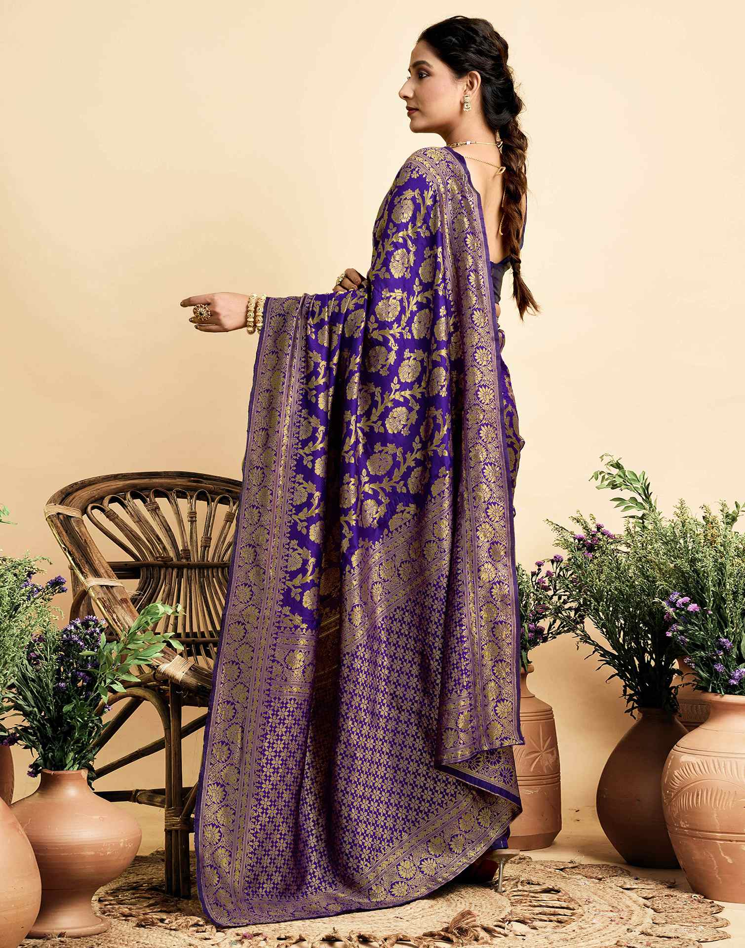 Dark Violet Silk Woven Banarasi Saree