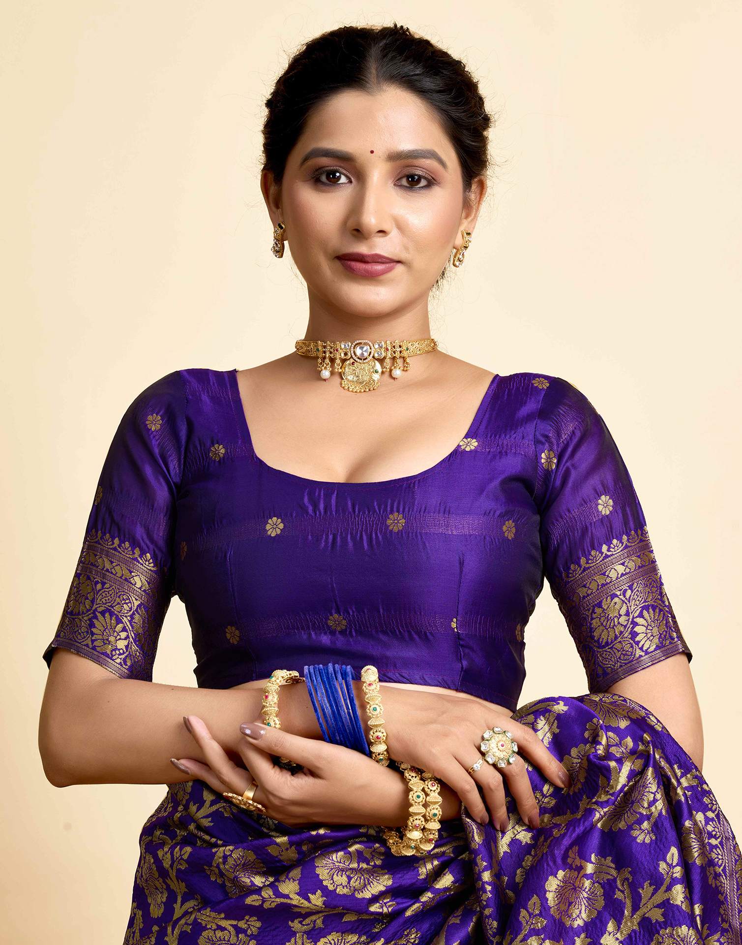 Dark Violet Silk Woven Banarasi Saree