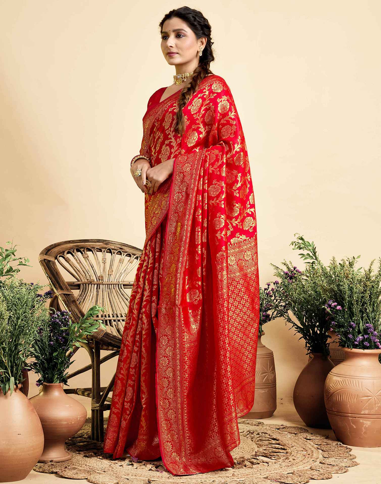 Red Silk Woven Banarasi Saree