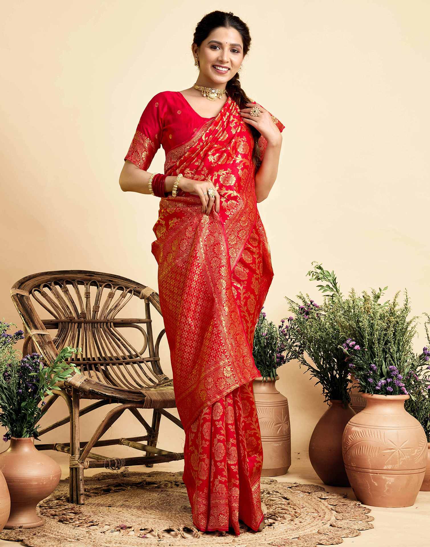Red Silk Woven Banarasi Saree