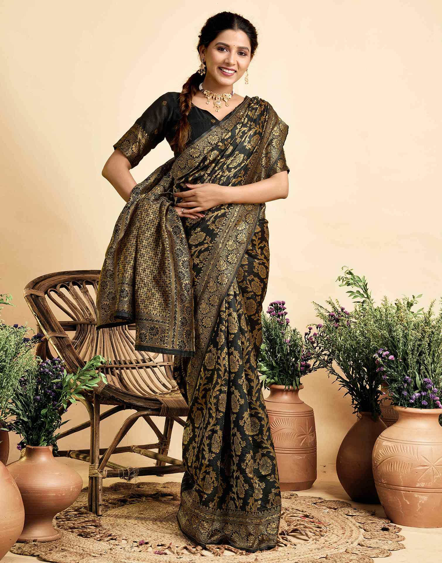 Black Silk Woven Banarasi Saree