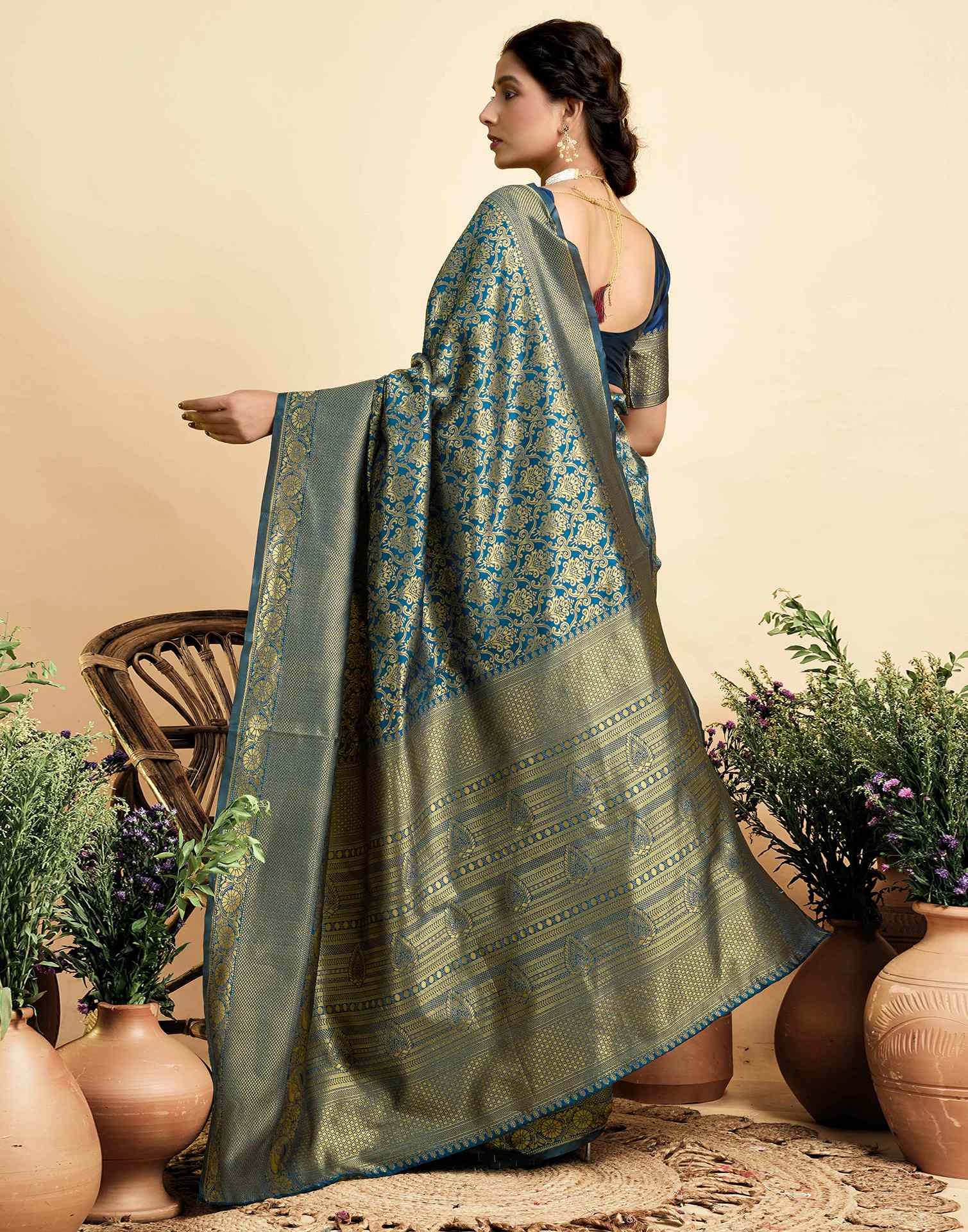 Peacock Blue Silk Woven Banarasi Saree