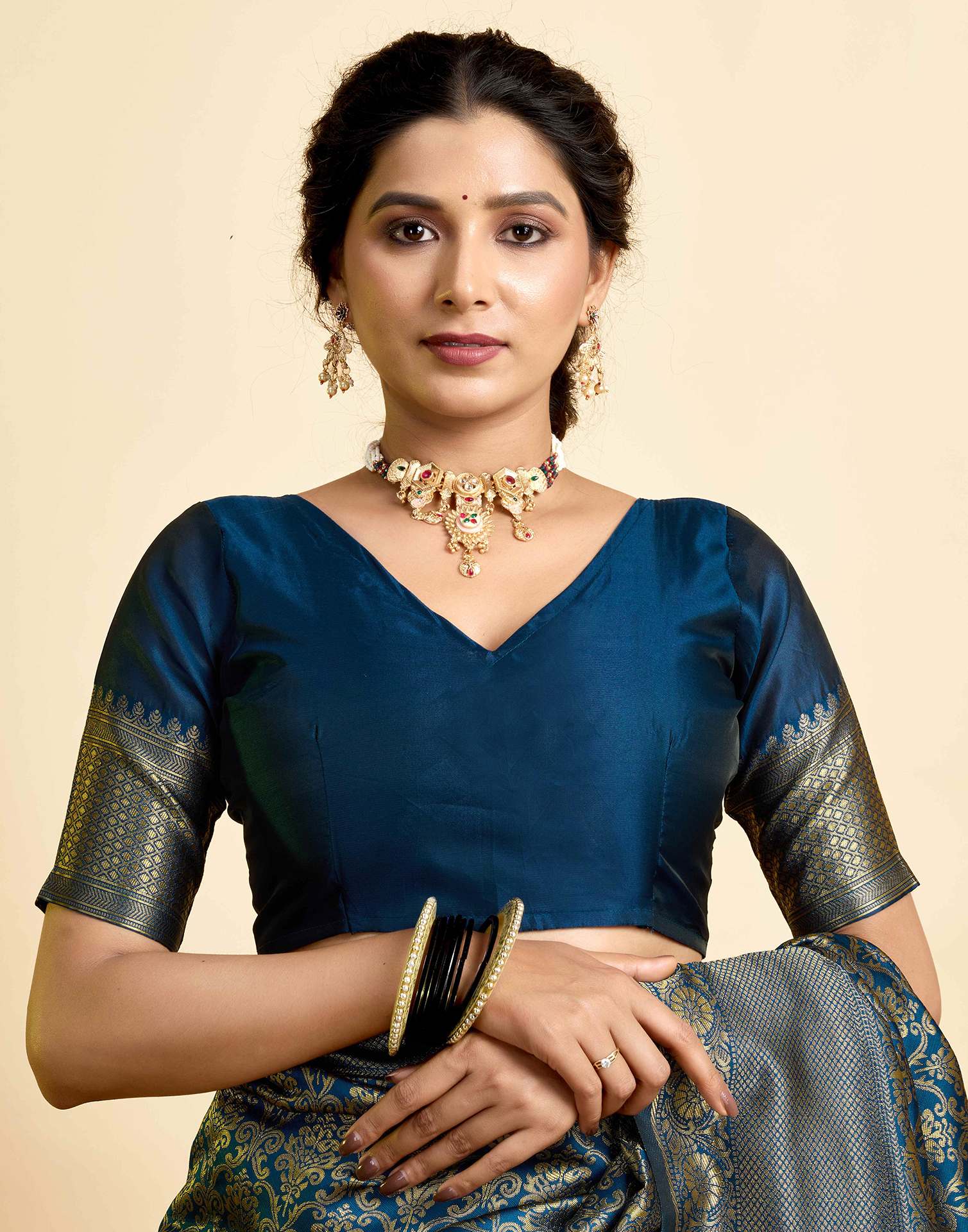 Peacock Blue Silk Woven Banarasi Saree