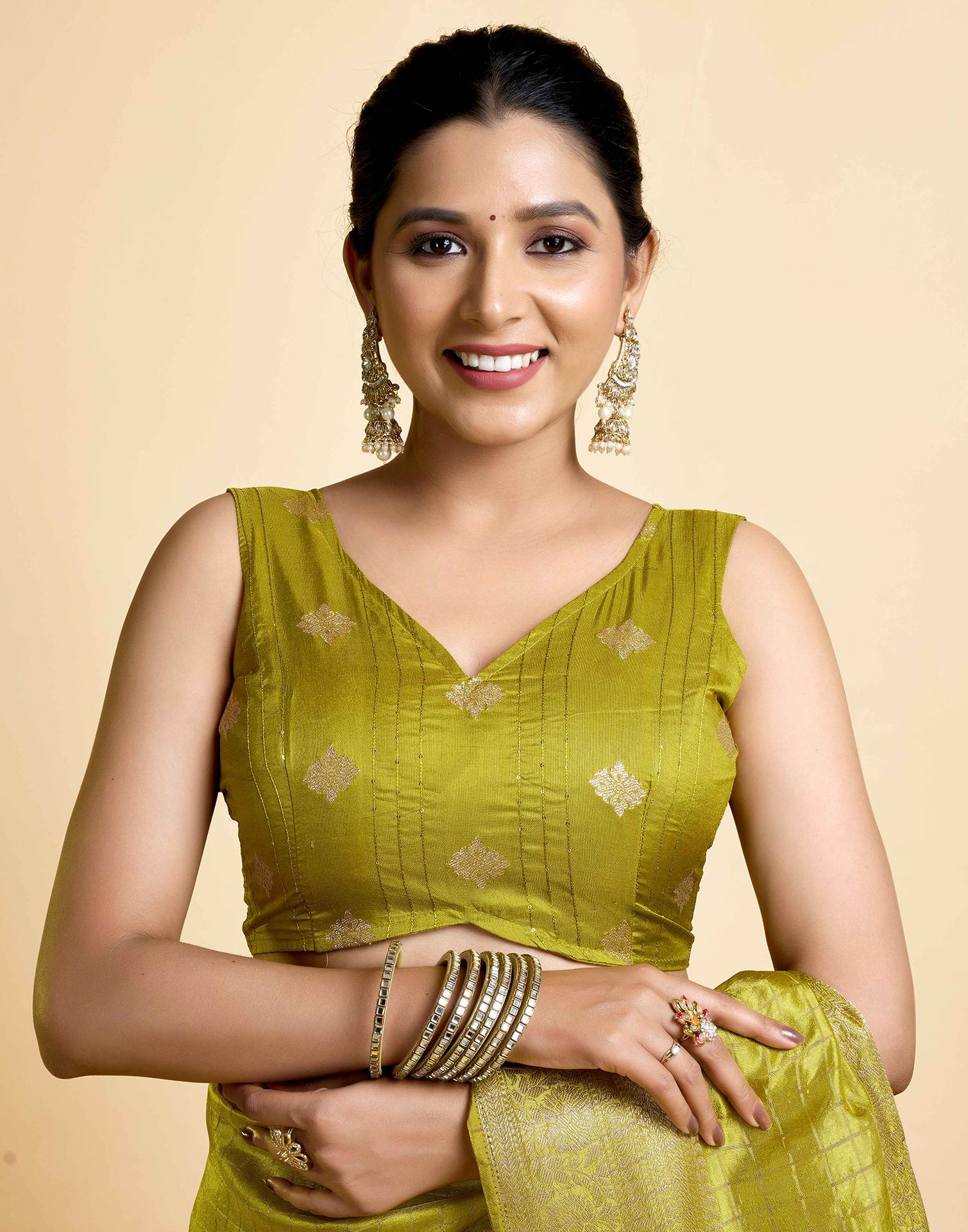 Lime Green Tussar Silk Woven Kanjivaram Saree
