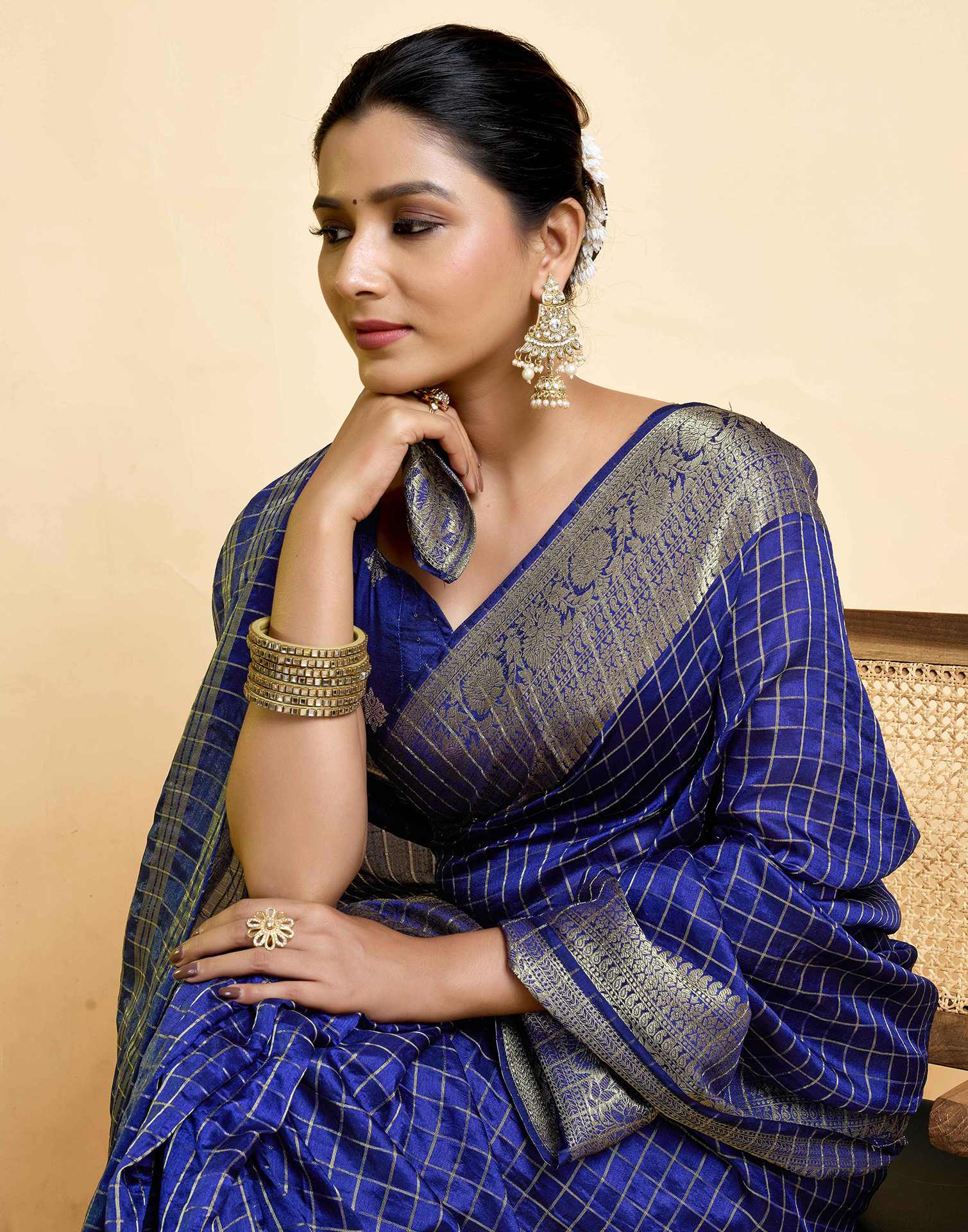 Royal Blue Tussar Silk Woven Kanjivaram Saree