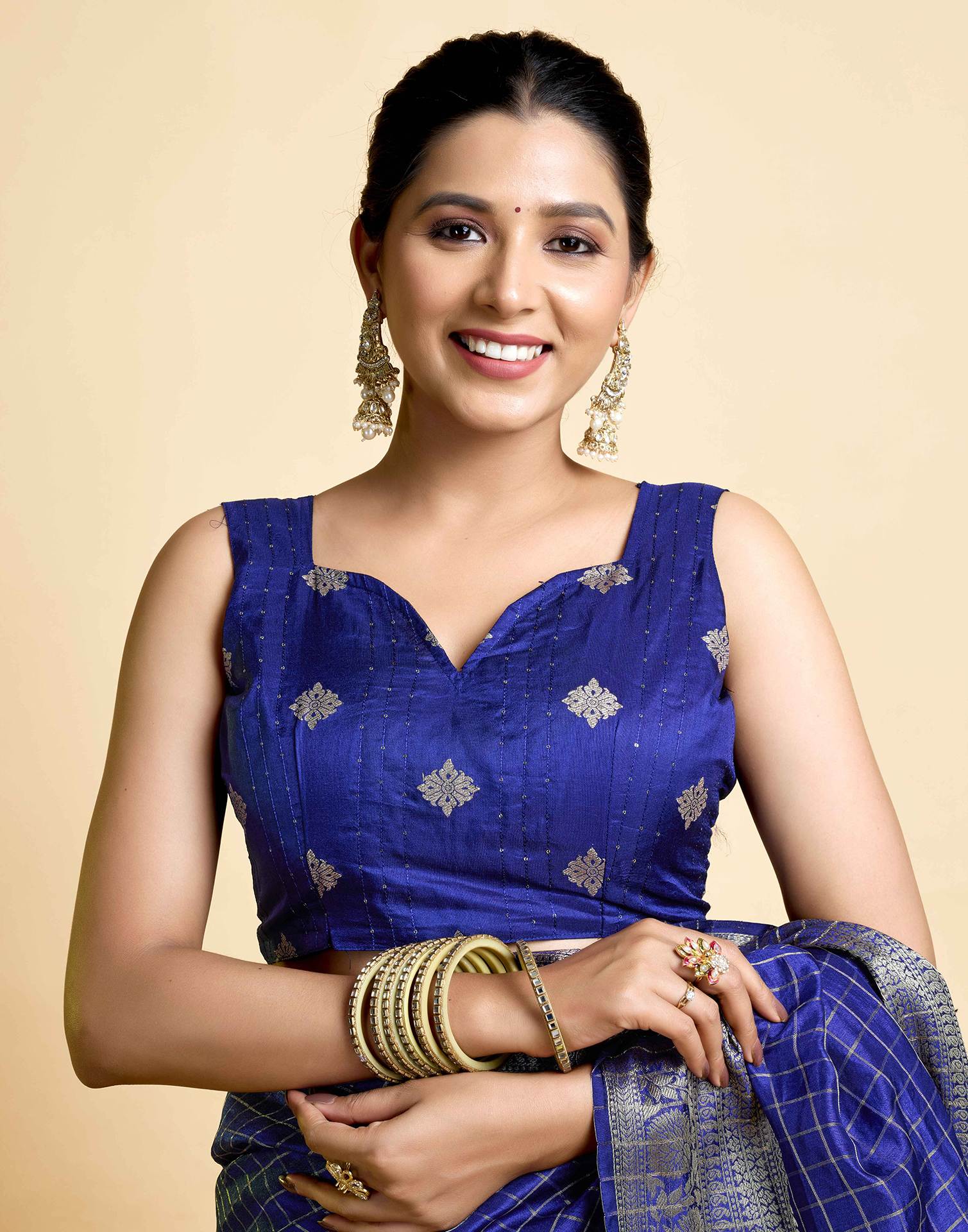 Royal Blue Tussar Silk Woven Kanjivaram Saree