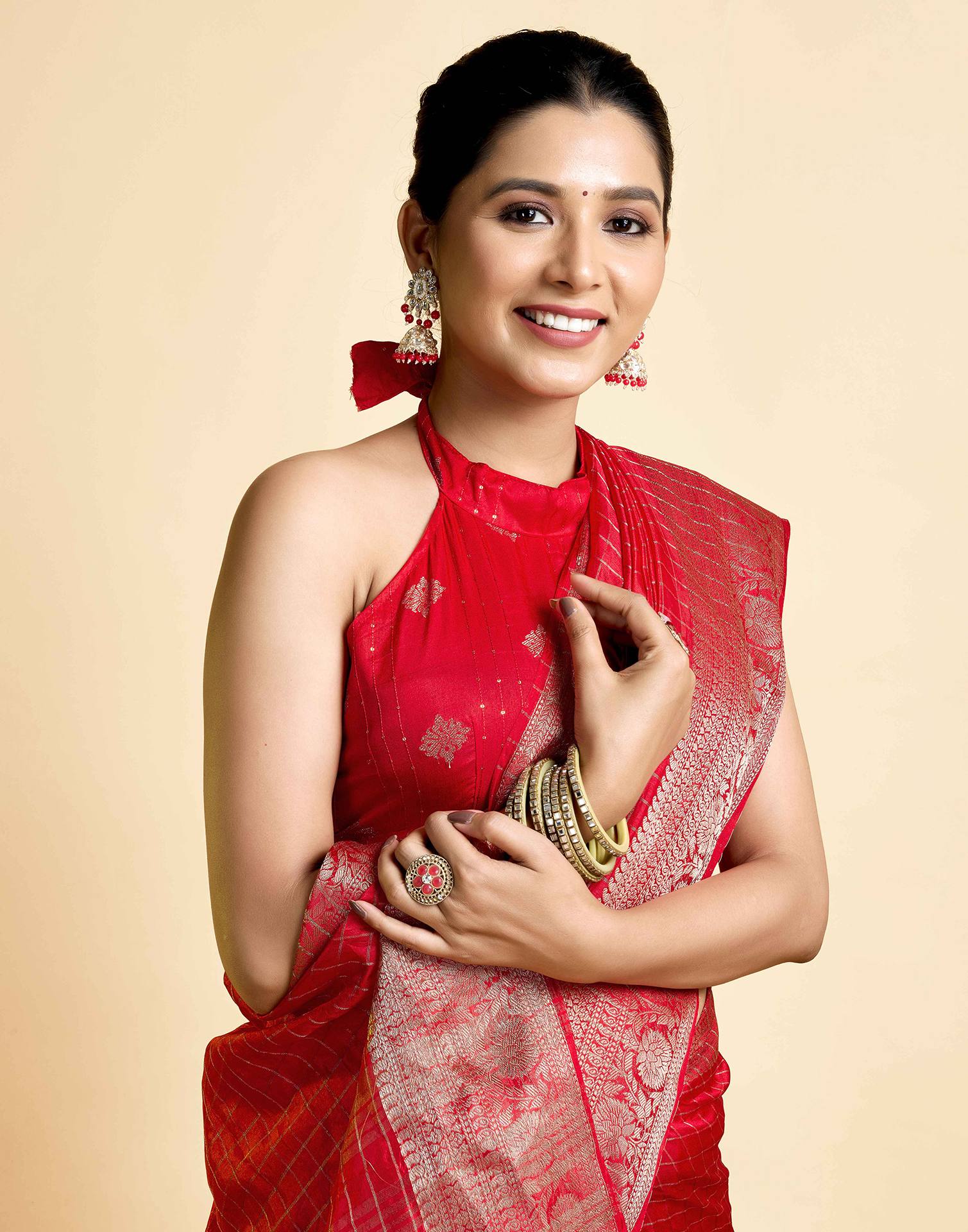 Red Tussar Silk Woven Kanjivaram Saree