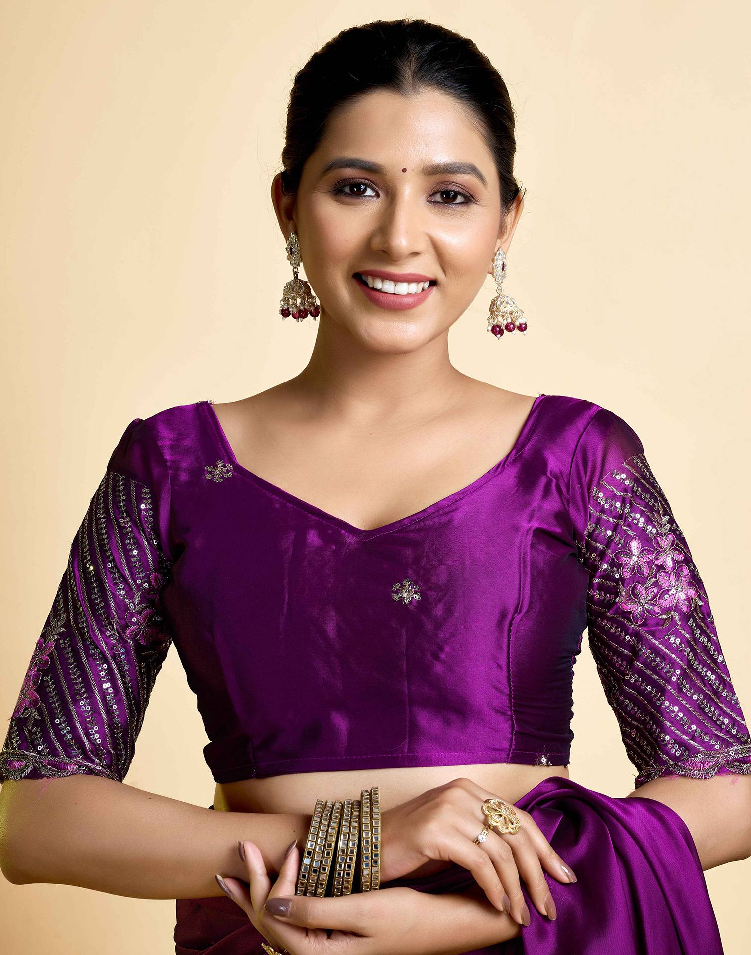Dark Purple Georgette Embroidery Saree