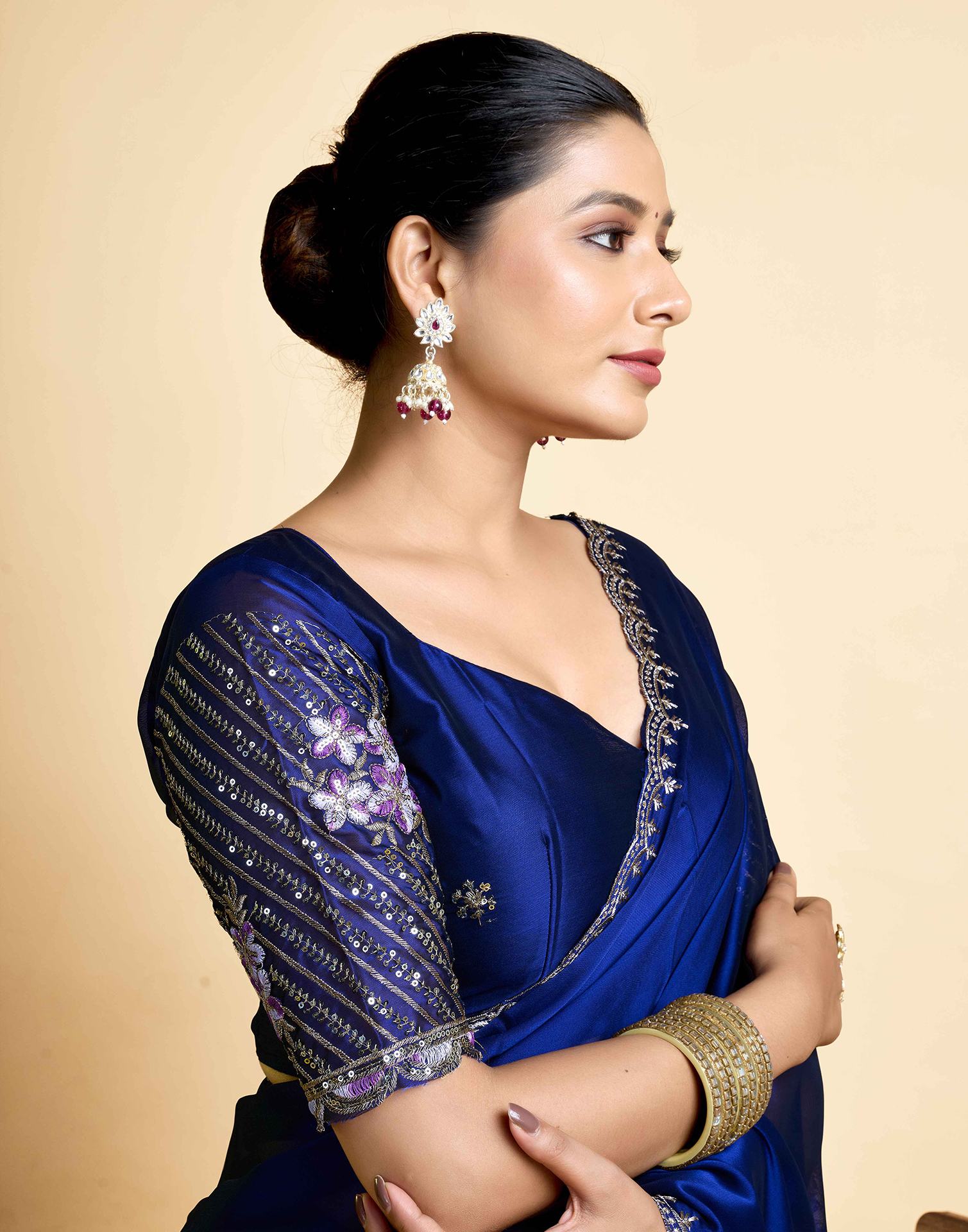 Navy Blue Georgette Embroidery Saree