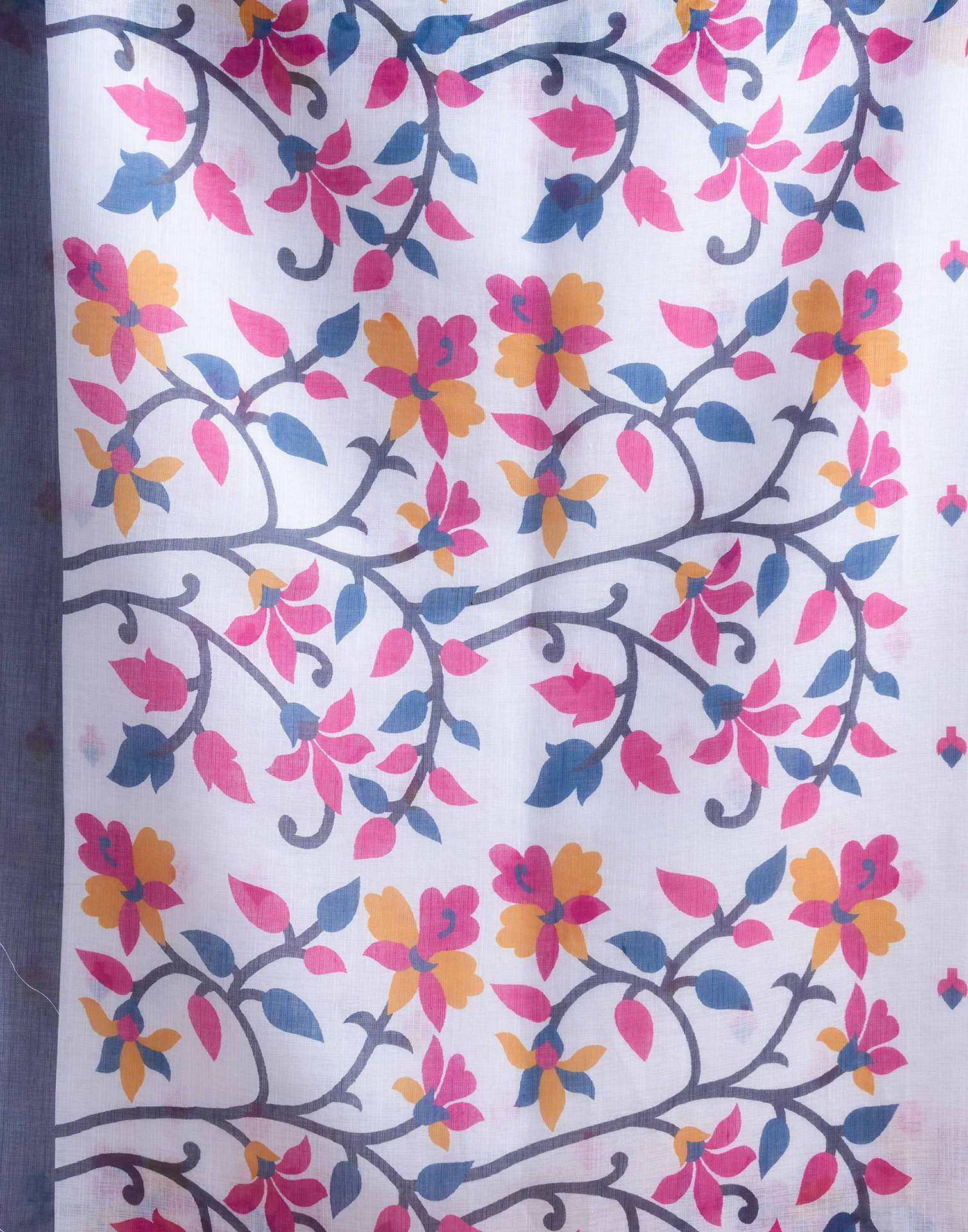 White Linen Floral Printed Saree
