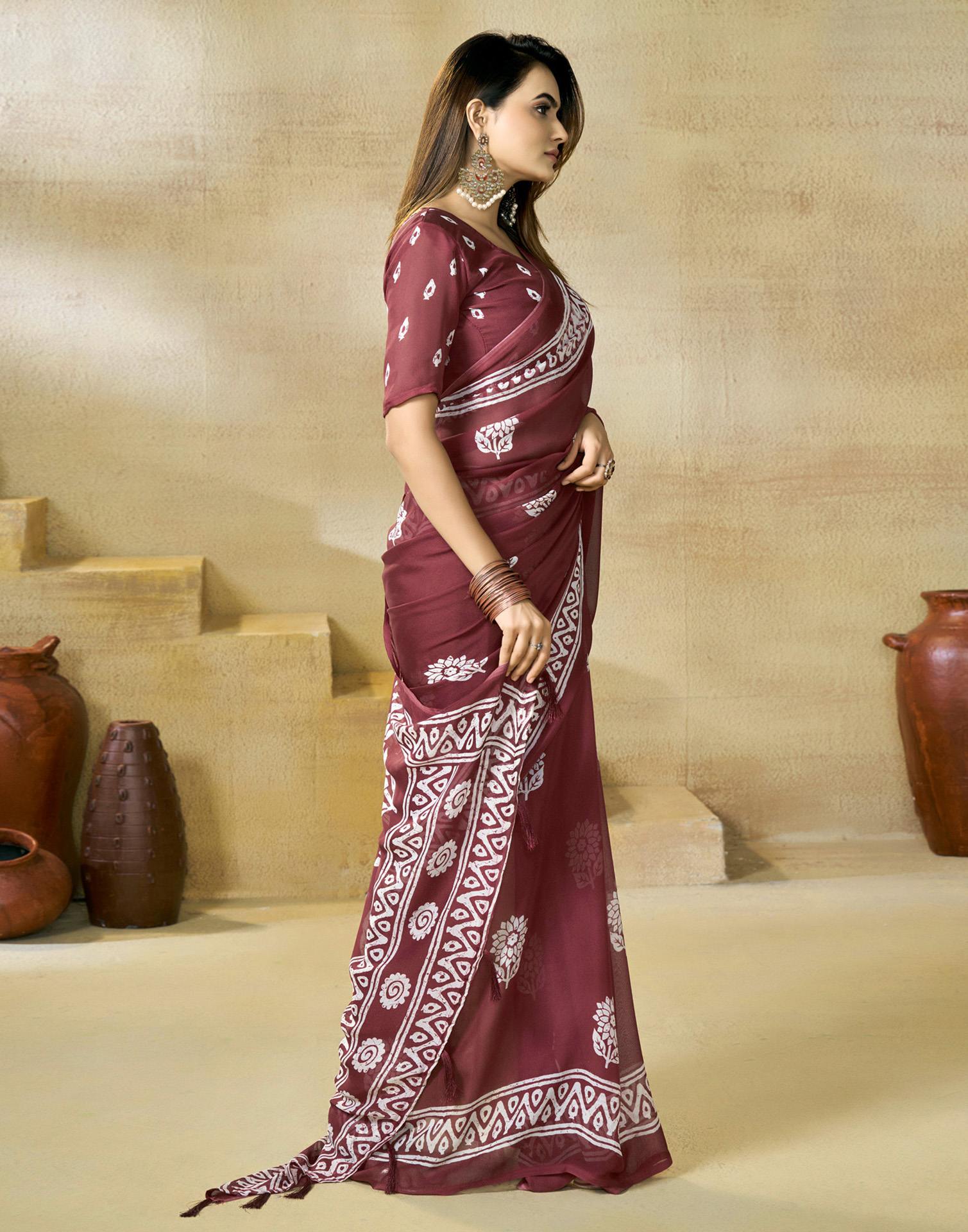 Maroon Georgette Printed Saree