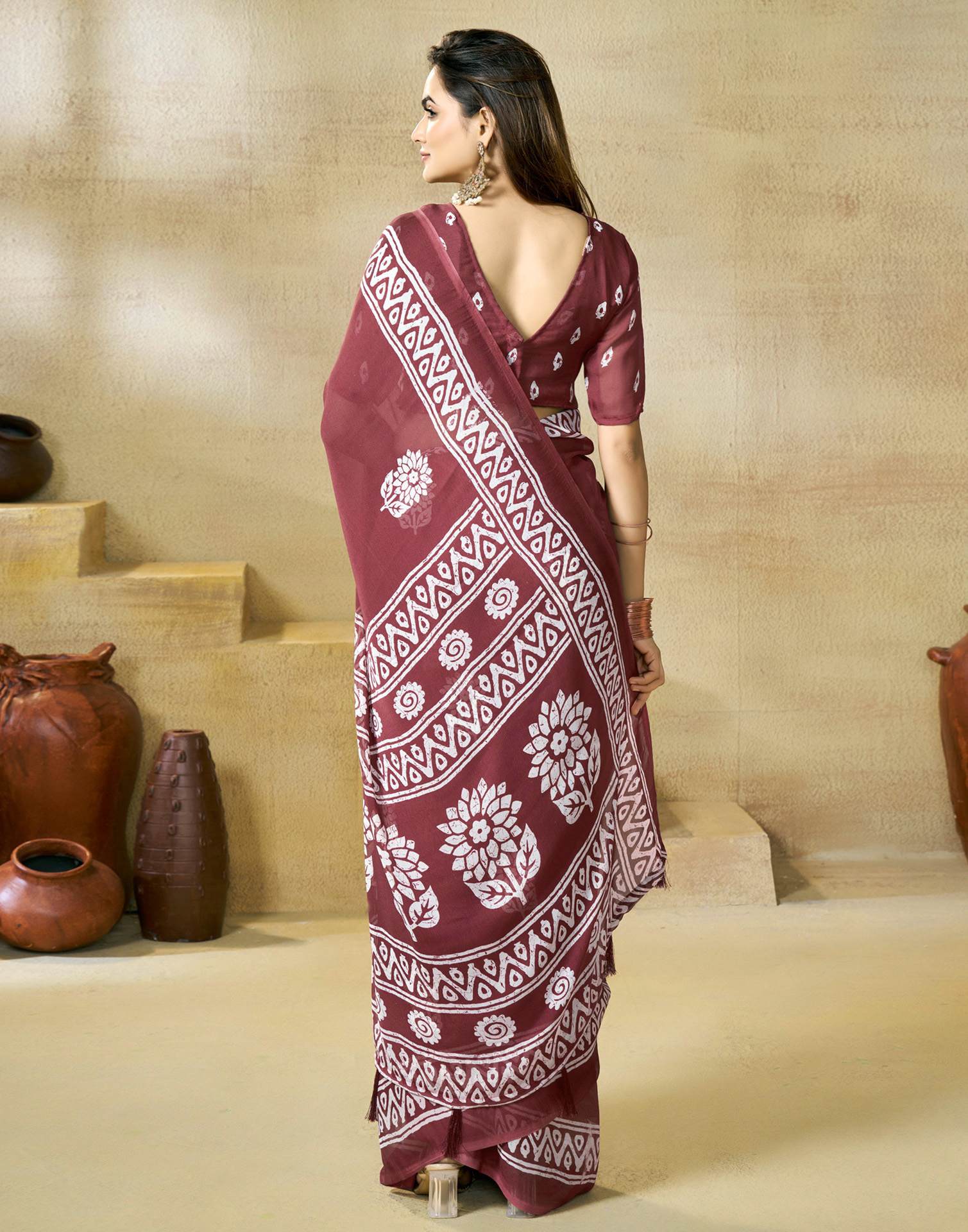 Maroon Georgette Printed Saree
