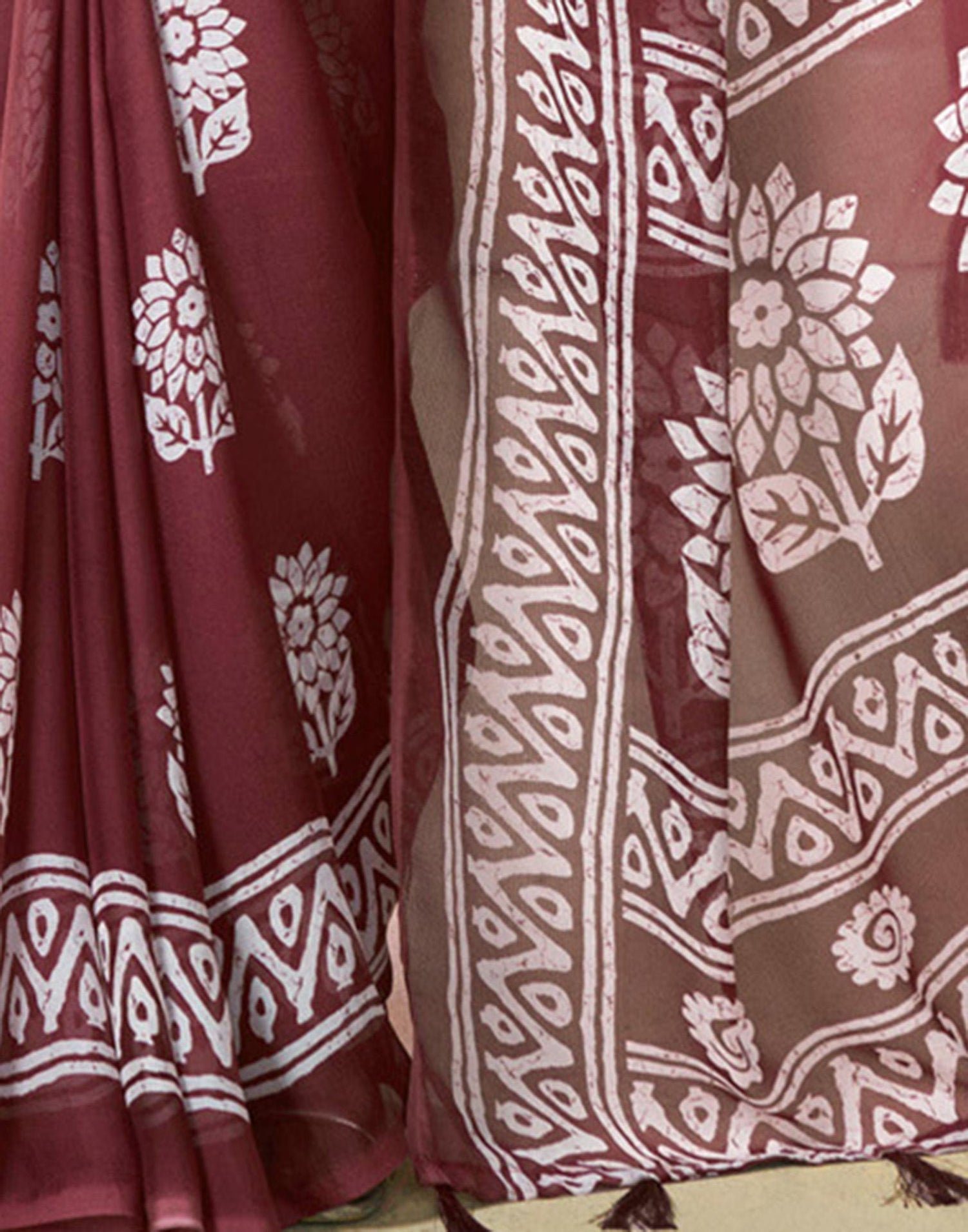 Maroon Georgette Printed Saree