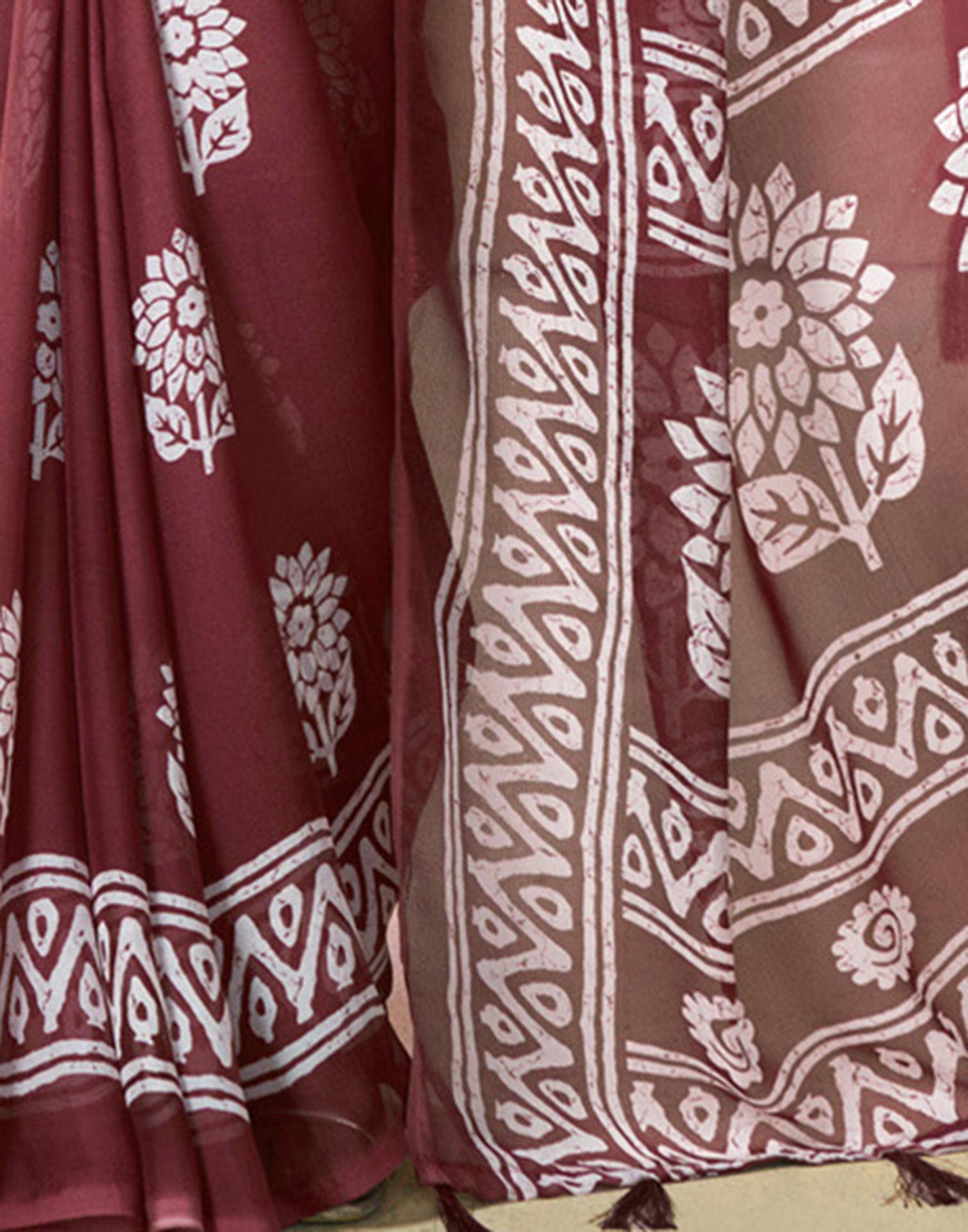 Maroon Georgette Printed Saree