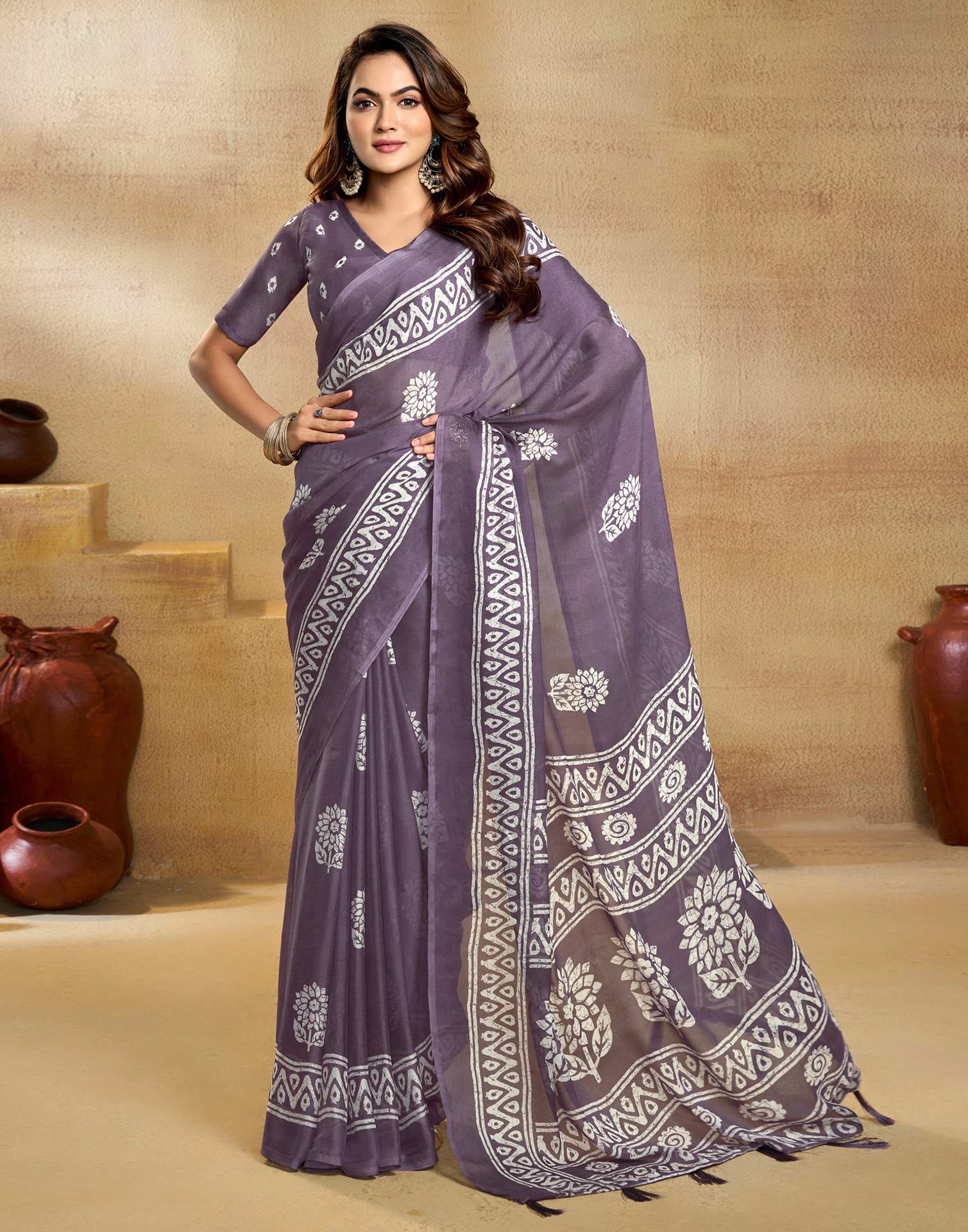 Purple Georgette Printed Saree