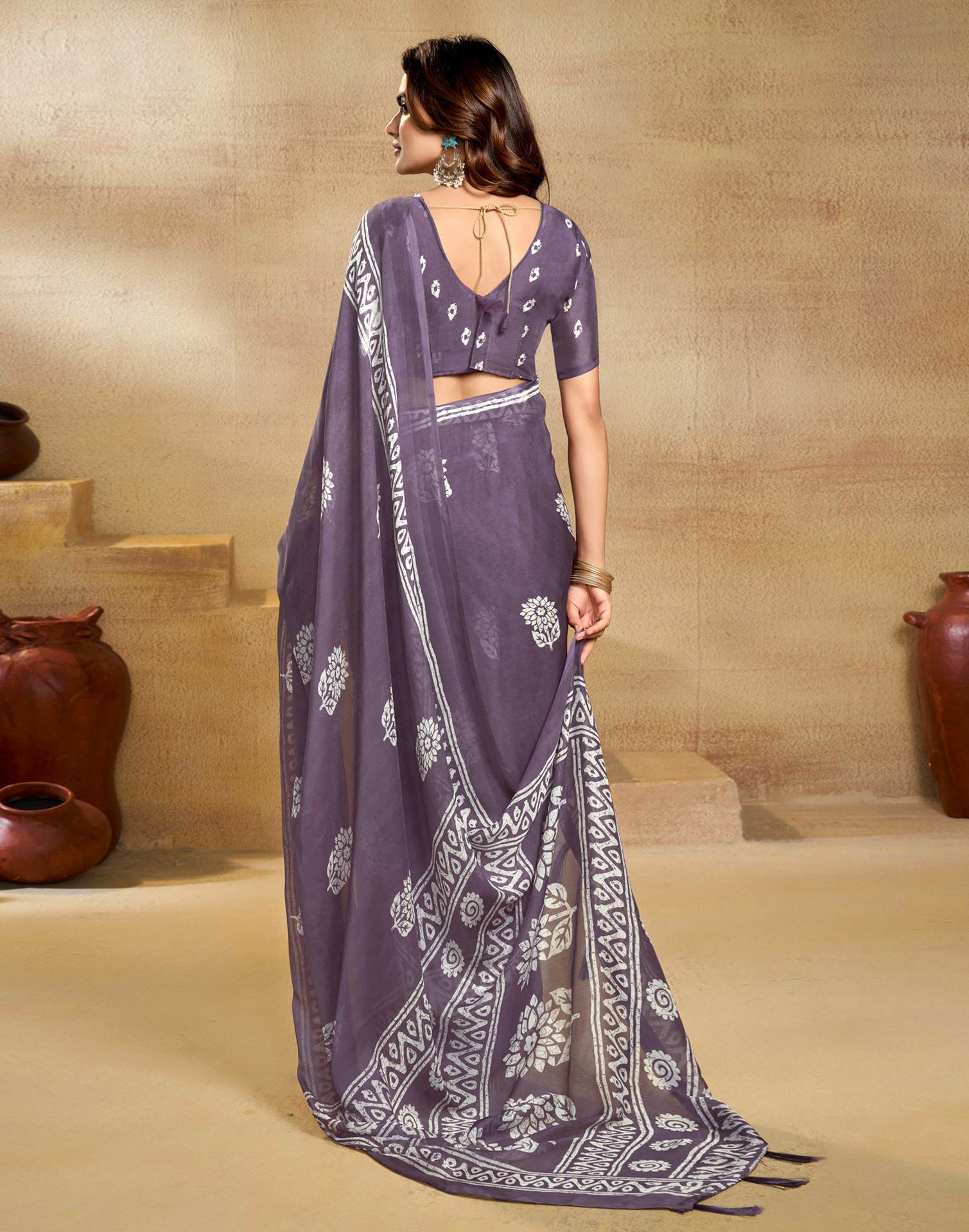 Purple Georgette Printed Saree