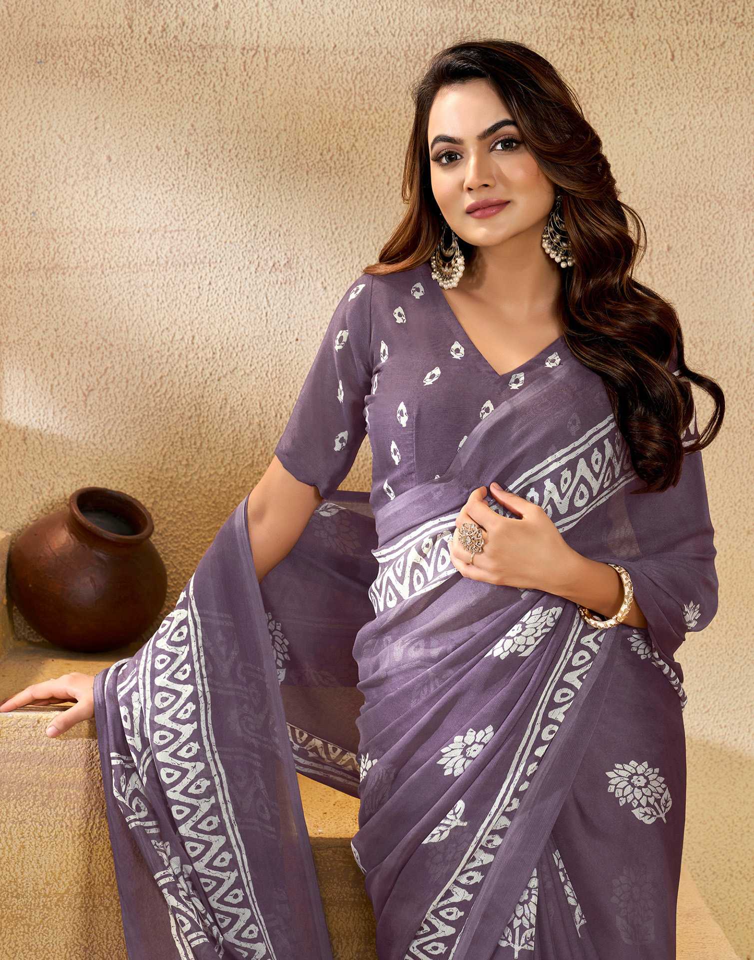 Purple Georgette Printed Saree