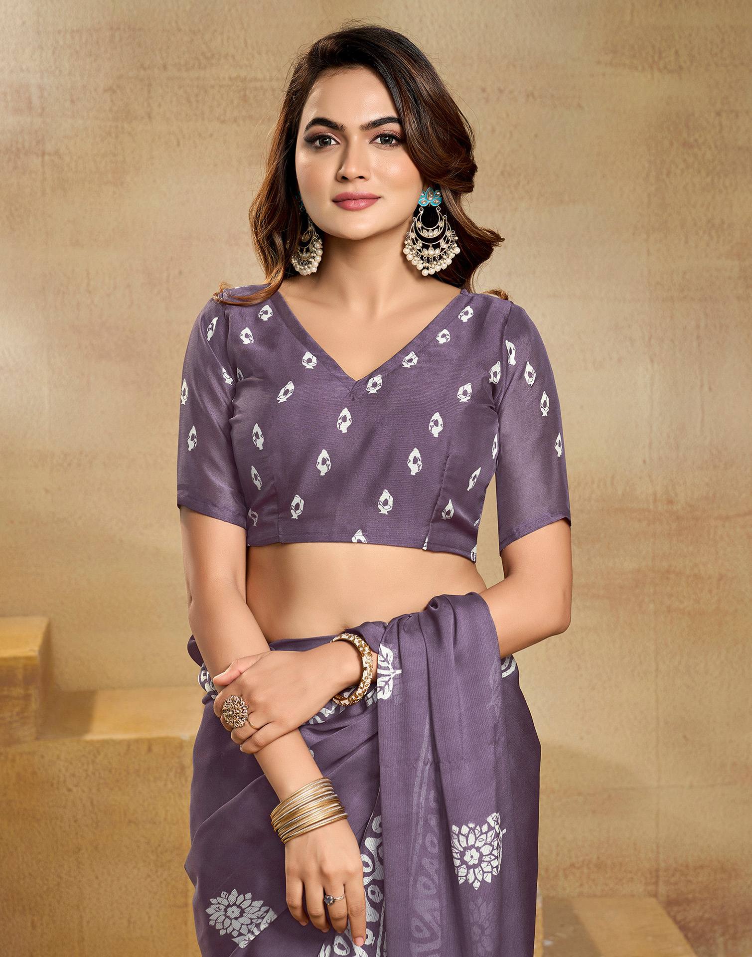 Purple Georgette Printed Saree
