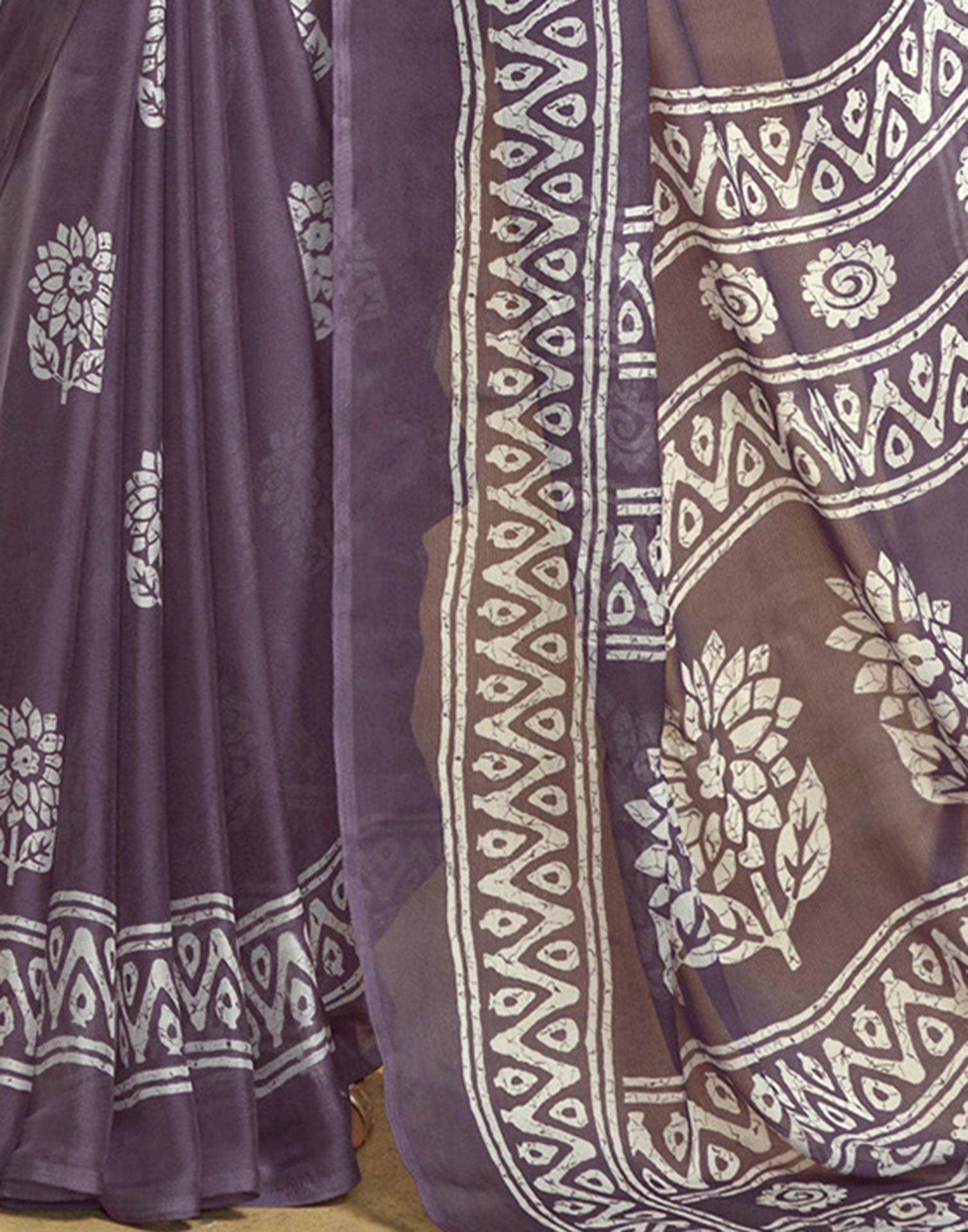 Purple Georgette Printed Saree