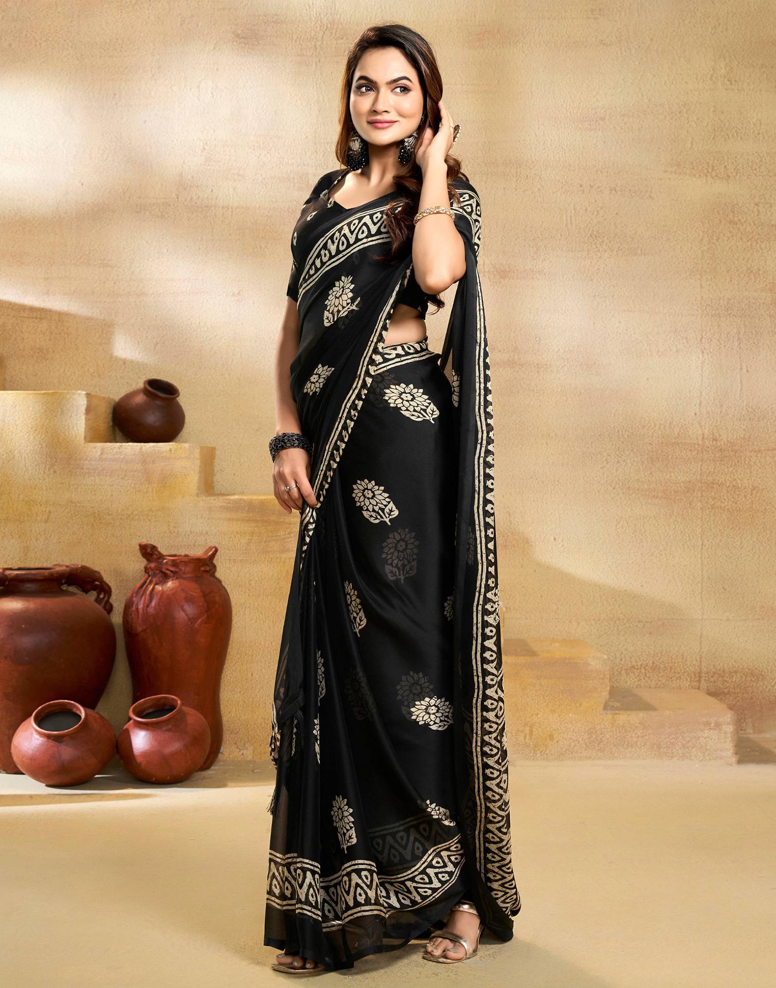 Black Georgette Printed Saree