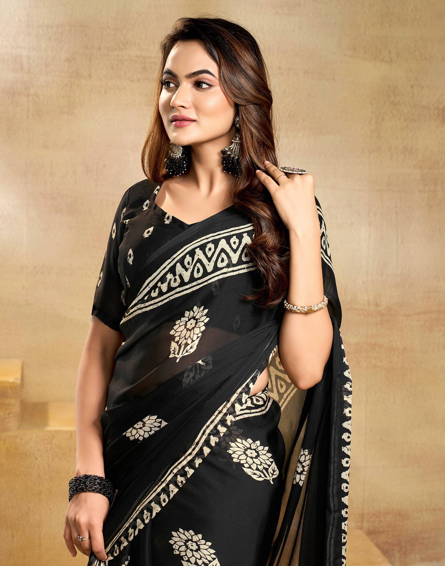 Black Georgette Printed Saree