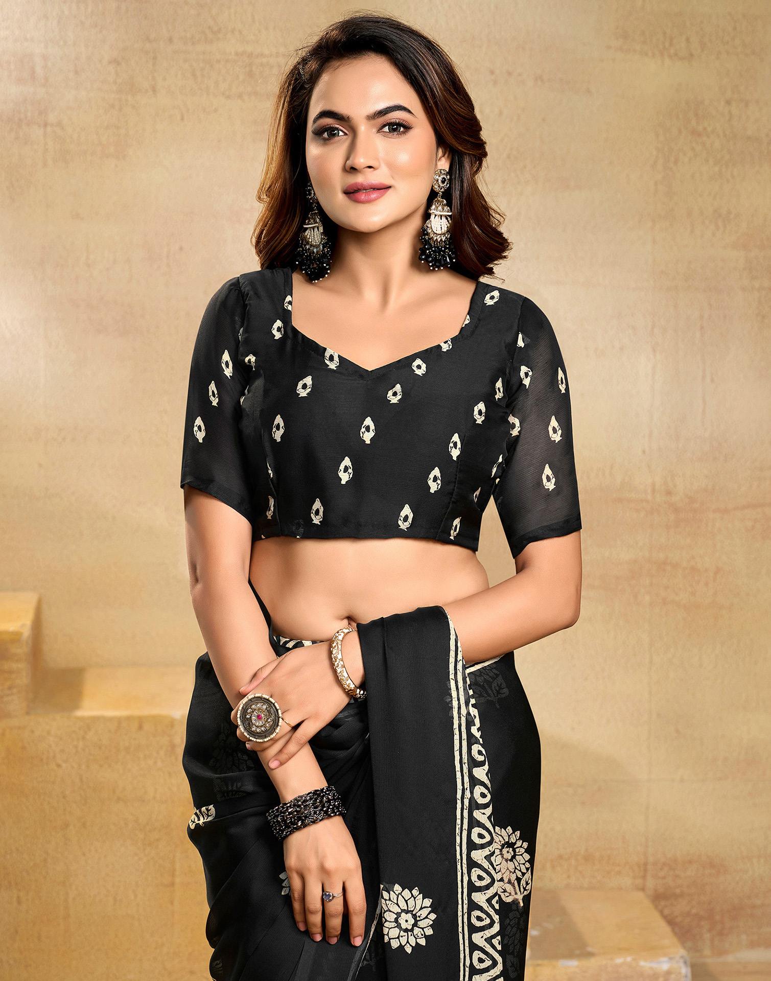 Black Georgette Printed Saree